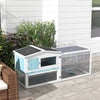 PawHut 61'' L 2-Story Rabbit Hutch Bunny Cage Small Animal House with Pull Out Tray, Detachable Run, Ramp, for Indoor Outdoor, Light Blue