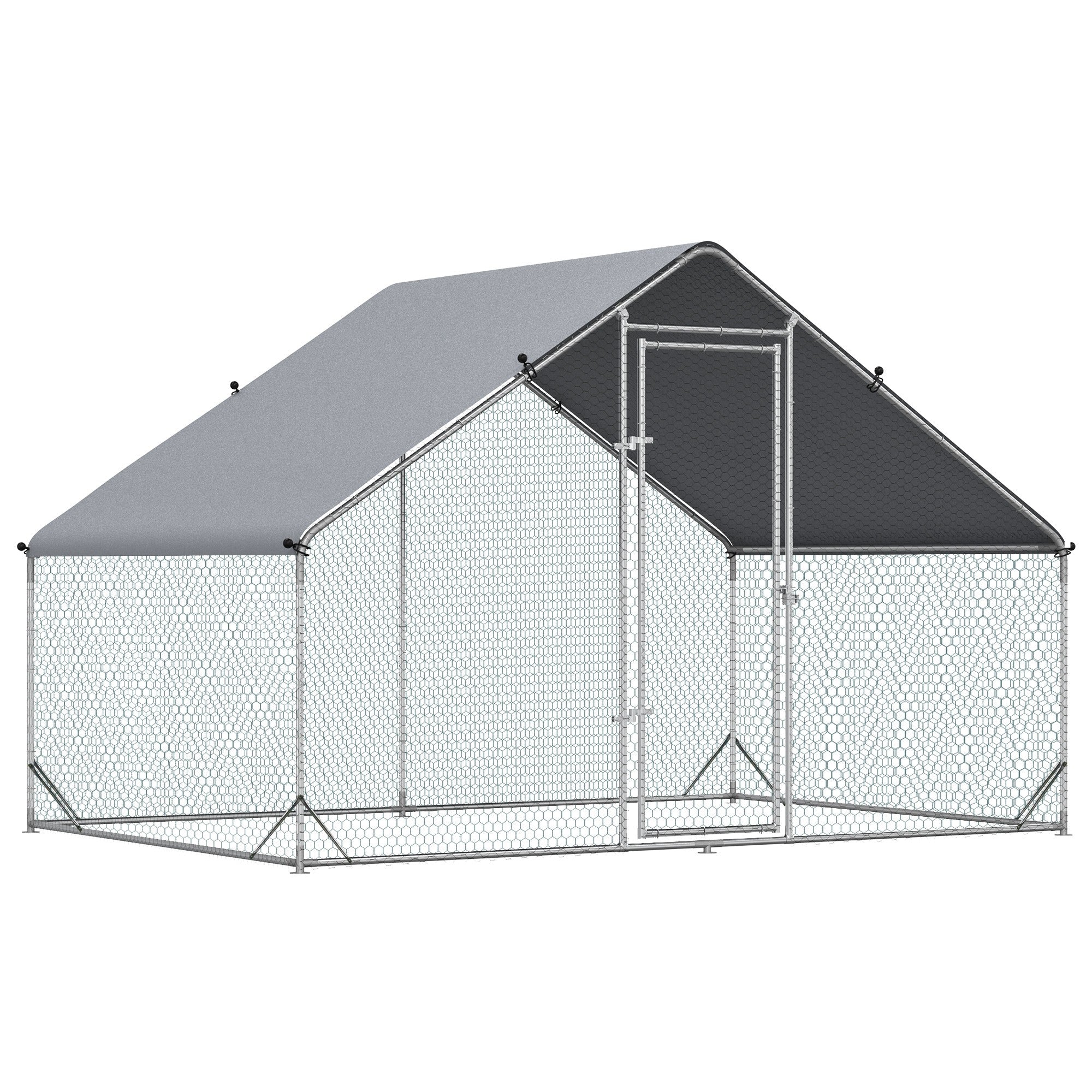 PawHut Metal Chicken Coop, Walk-in Large Chicken Run, Poultry Cage for Backyard Hen, Duck, Rabbit with Water- and UV-Protection Cover, for 4-6 Chickens, 9.8' x 6.6' x 6.6'