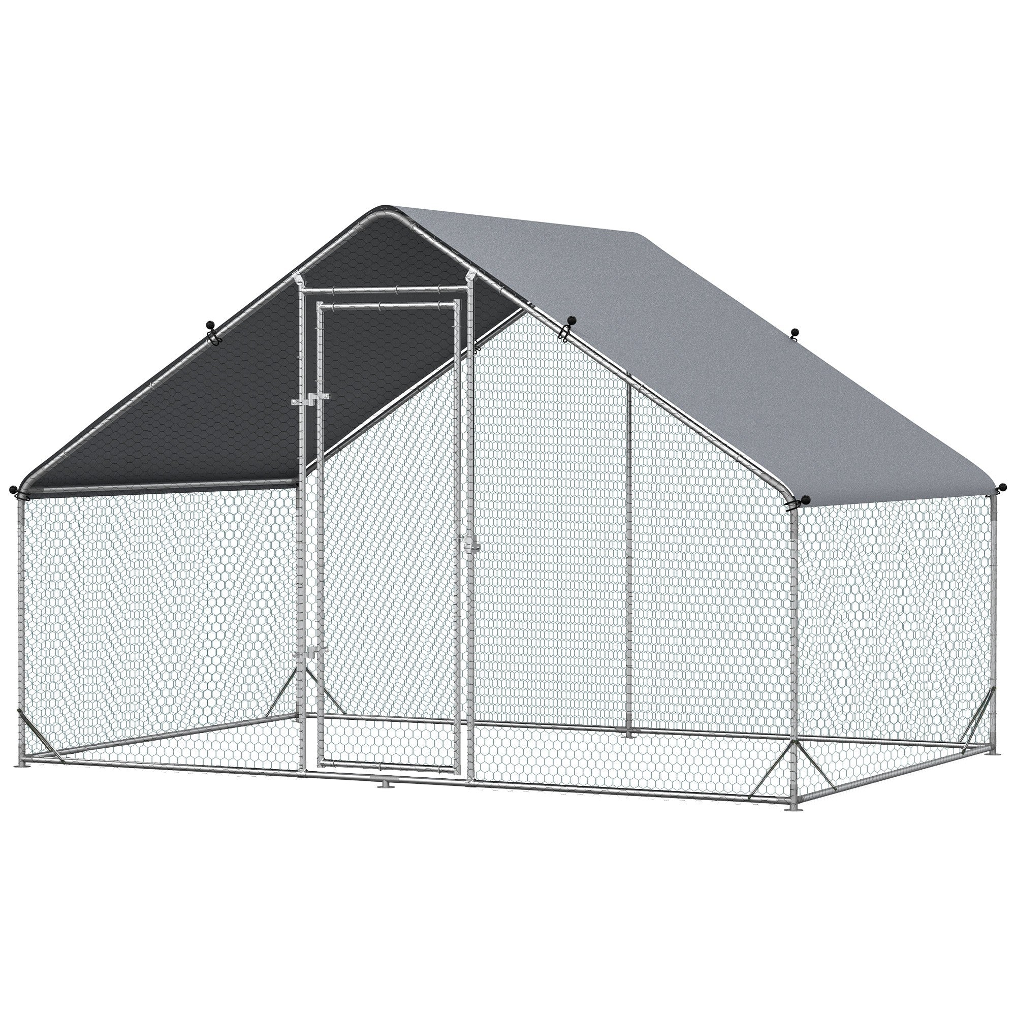 PawHut Chicken Run Galvanised Walk-in Chicken Coop Hen Poultry House Cage Rabbit Hutch Pet Playpen Garden w/ Water-Resist Cover, 3 x 2 x 2m