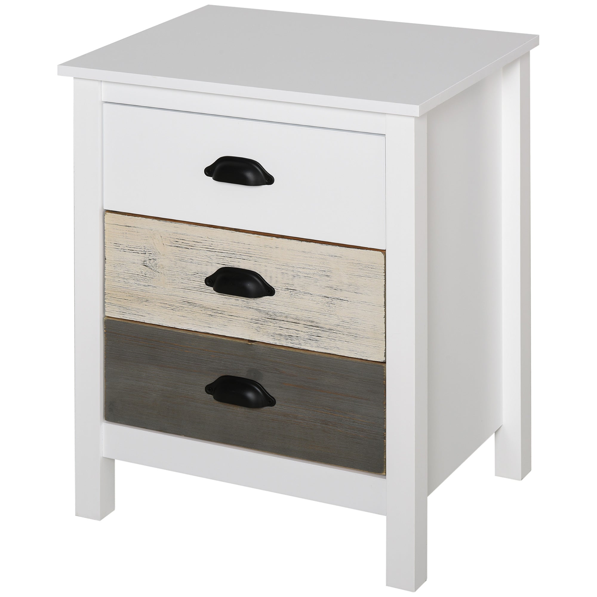 HOMCOM Modern Nightstand, Bedside Table with 3 Drawers, Side End Table with Metal Handles, White