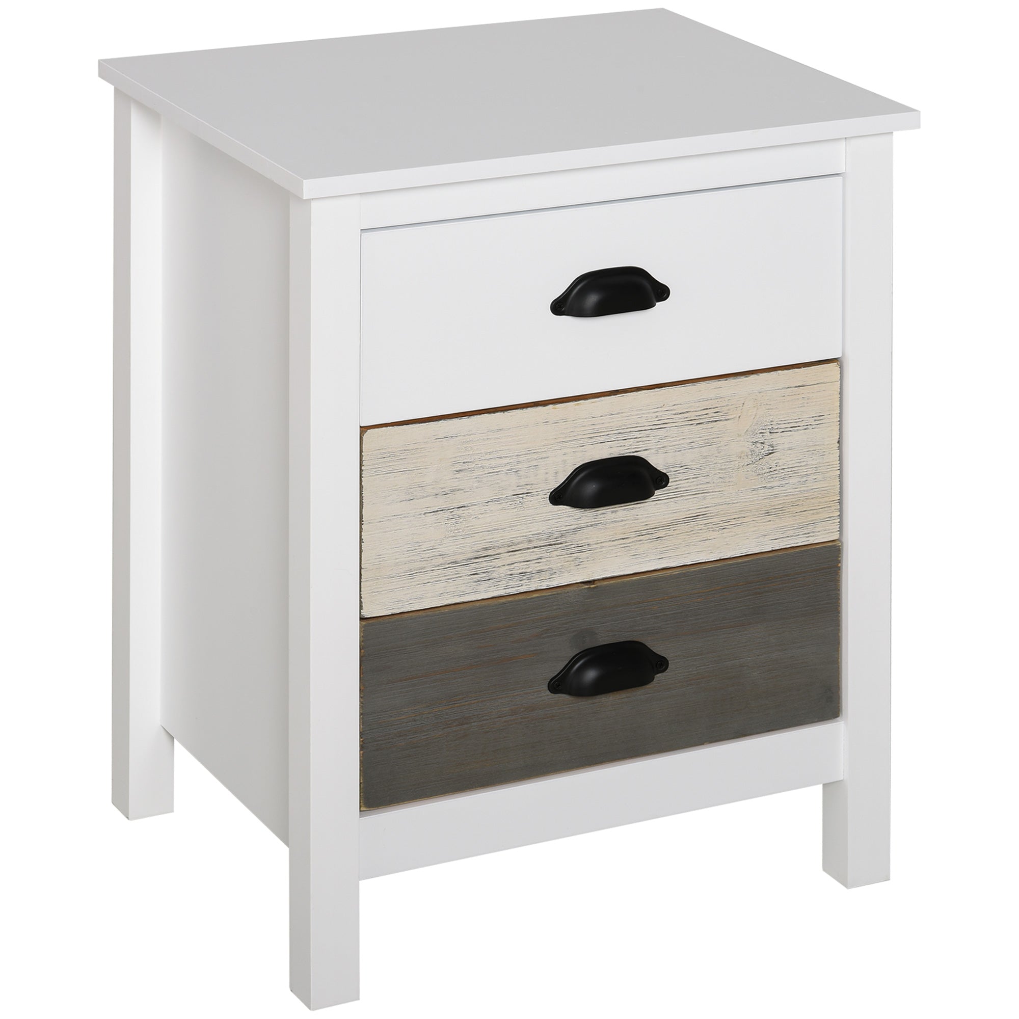 HOMCOM Modern Nightstand, Bedside Table with 3 Drawers, Side End Table with Metal Handles, White