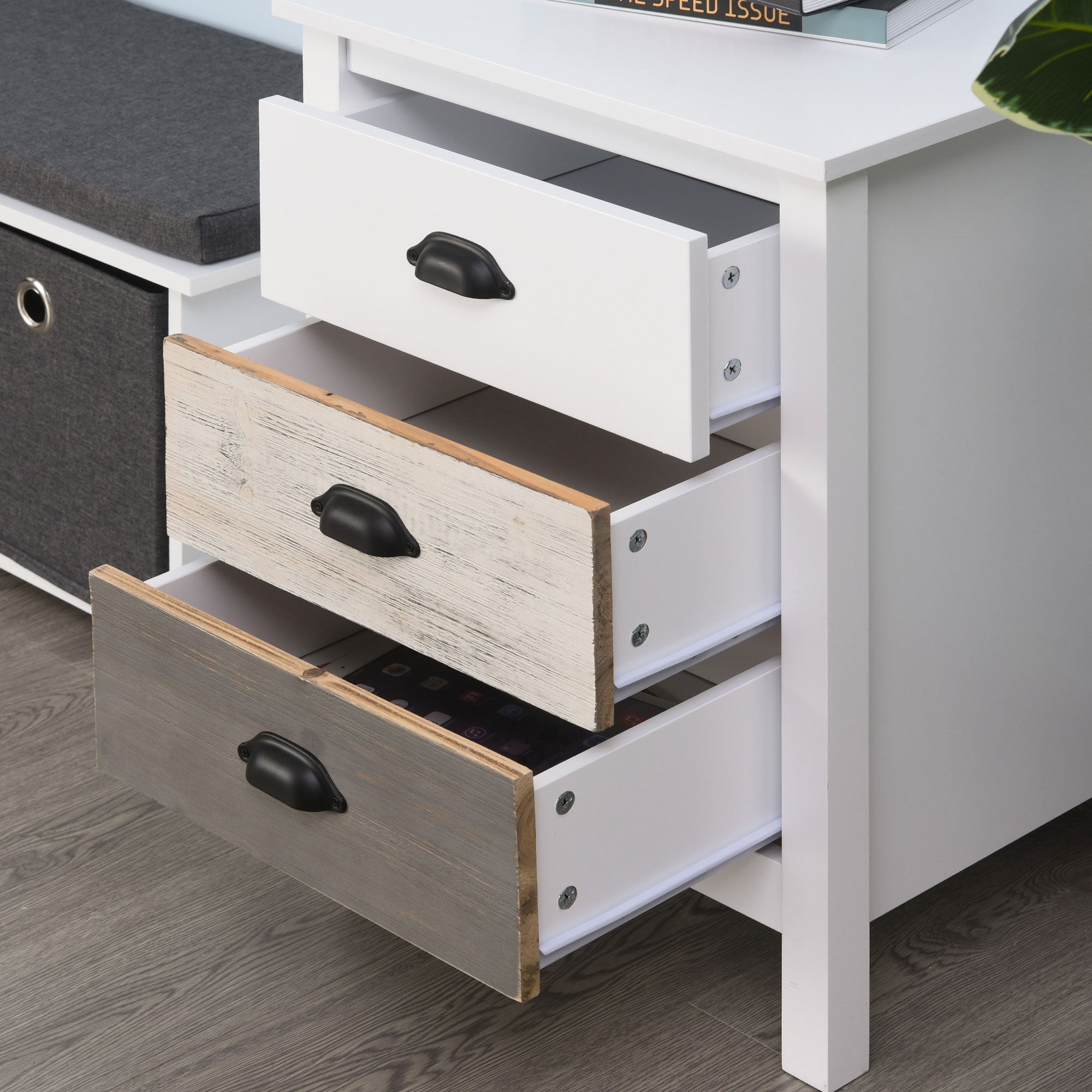 HOMCOM Modern Nightstand, Bedside Table with 3 Drawers, Side End Table with Metal Handles, White