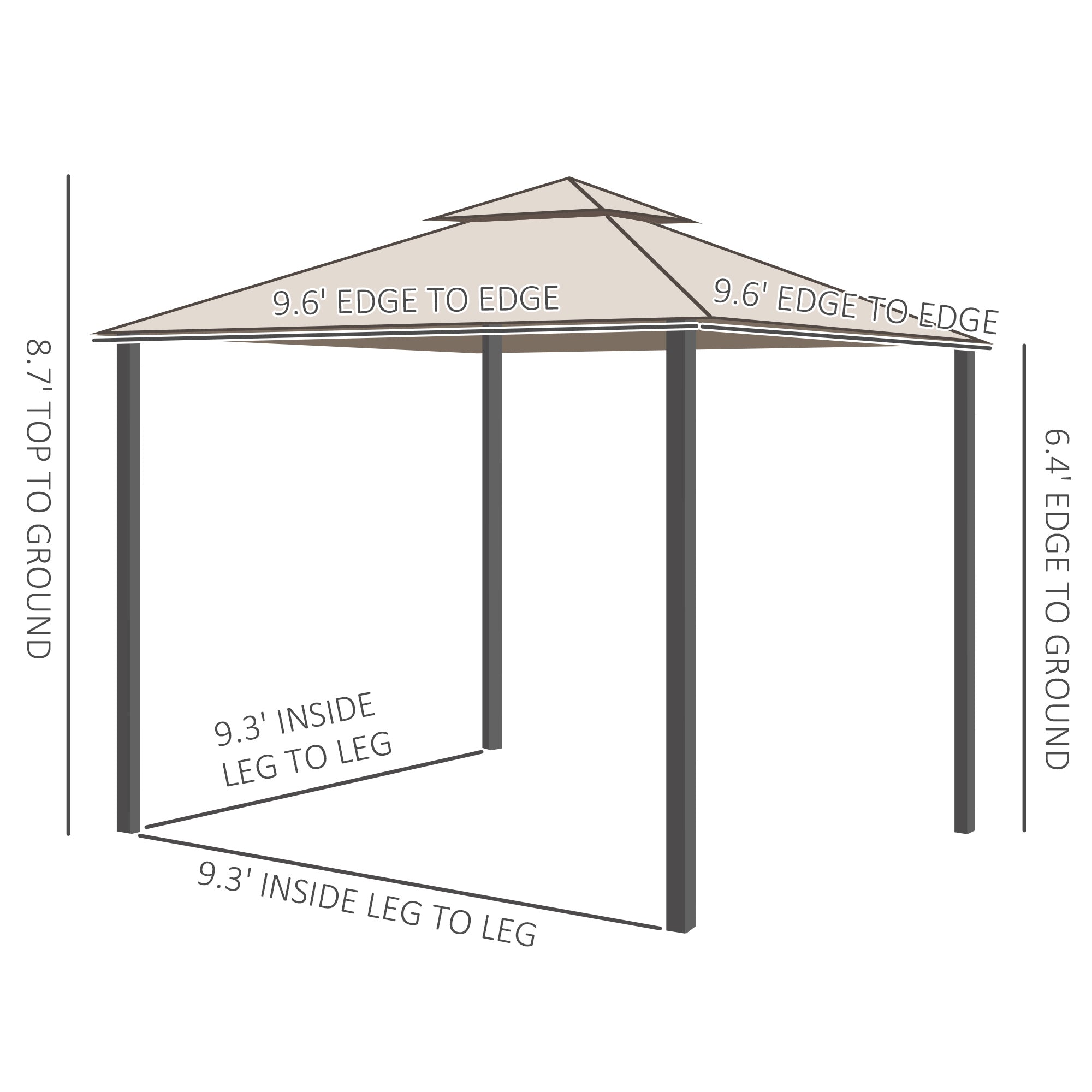 Outsunny 10' x 10' Patio Gazebo Outdoor Pavilion 2 Tire Roof Canopy Shelter Garden Event Party Tent Yard Sun Shade Steel Frame w/ Mosquito Netting, Brown