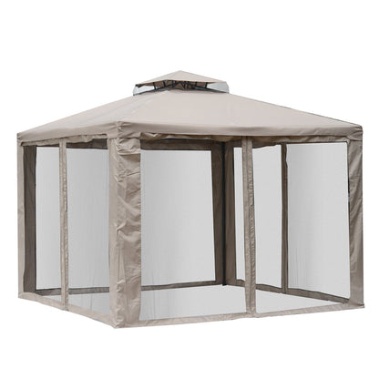 Outsunny 10' x 10' Patio Gazebo Outdoor Pavilion 2 Tire Roof Canopy Shelter Garden Event Party Tent Yard Sun Shade Steel Frame w/ Mosquito Netting, Brown