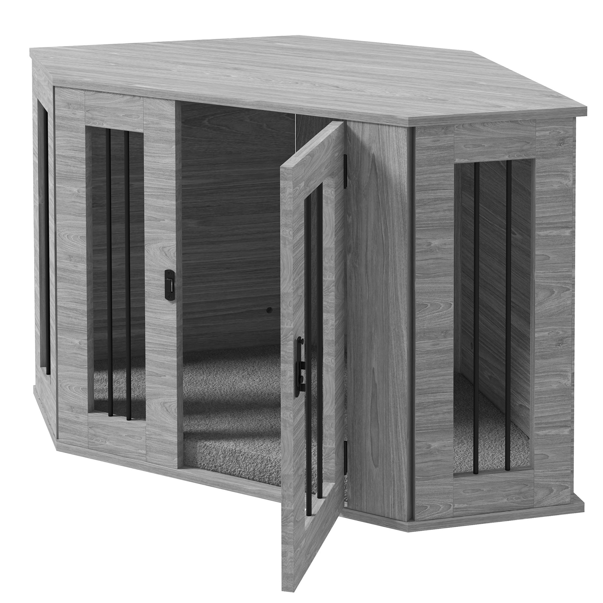 PawHut 2 in 1 Dog Crate Furniture, Side Table Dog Kennel with Cushion, Large Door, for Medium Dogs - Grey