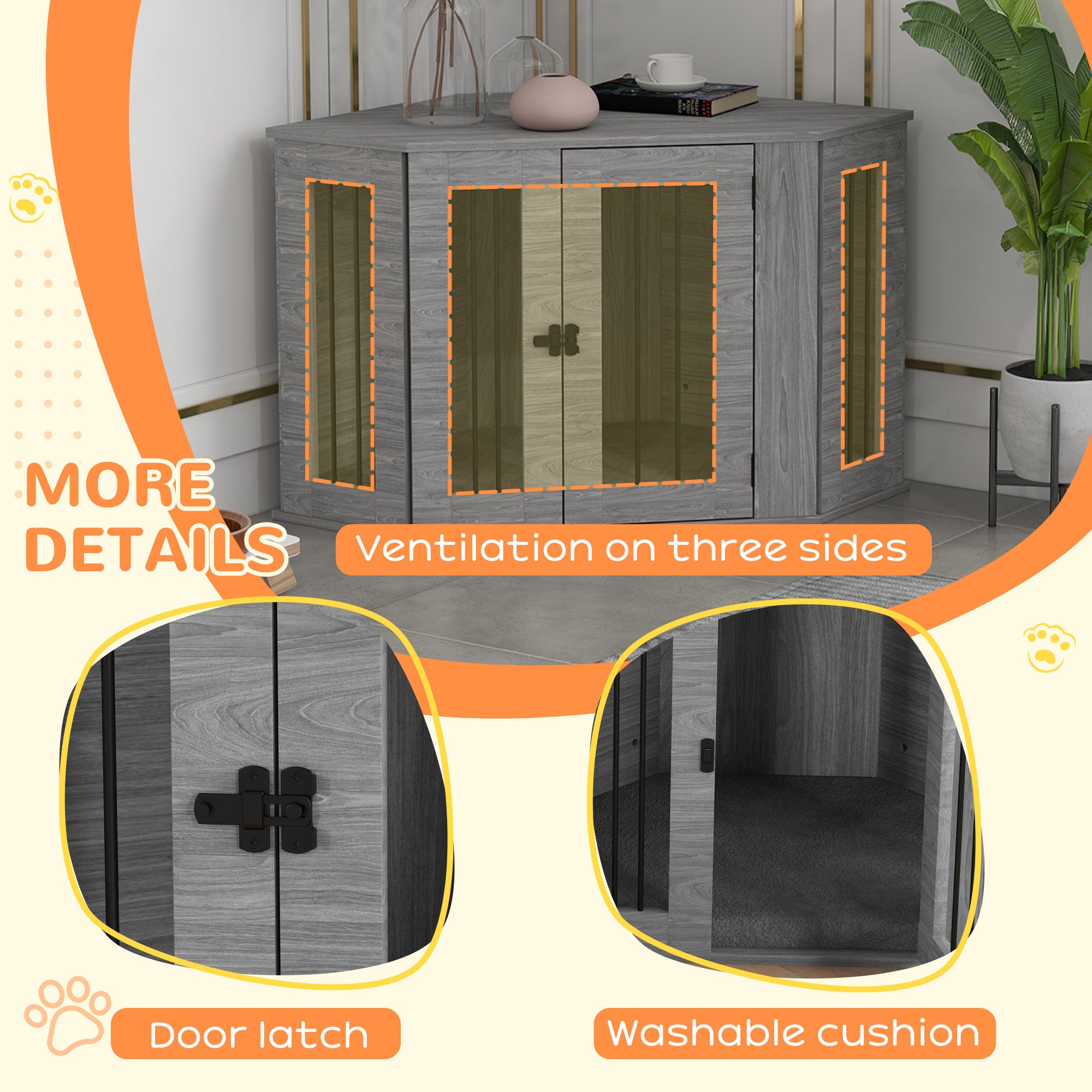PawHut 2 in 1 Dog Crate Furniture, Side Table Dog Kennel with Cushion, Large Door, for Medium Dogs - Grey