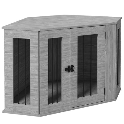 PawHut 2 in 1 Dog Crate Furniture, Side Table Dog Kennel with Cushion, Large Door, for Medium Dogs - Grey
