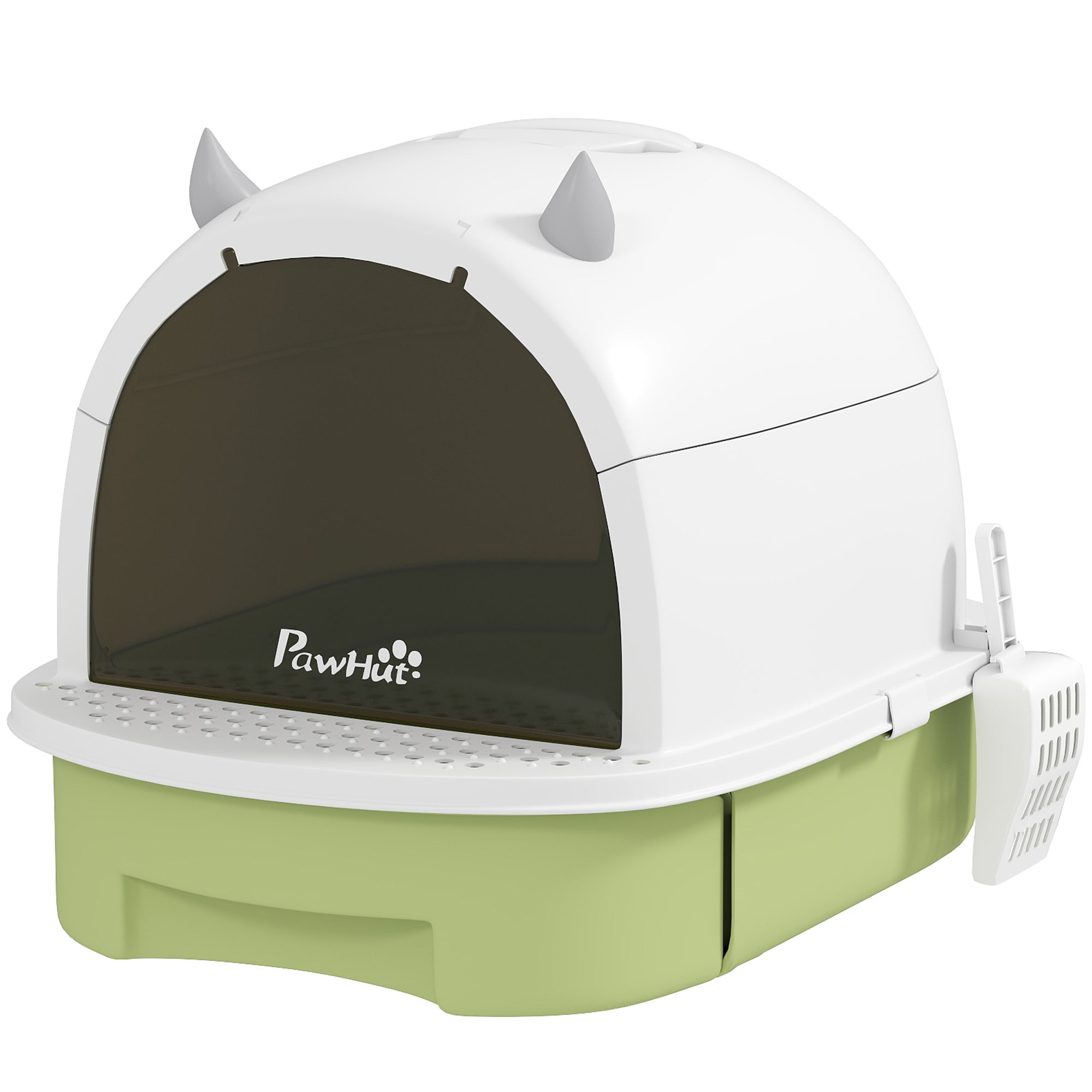 PawHut Cat Litter Box with Lid, Drawer Style Enclosed Kitty Litter Box with Front Door Flap, Scoop, Handle, Easy Clean, Cat Litter Tray for Small and Medium Cats, Green