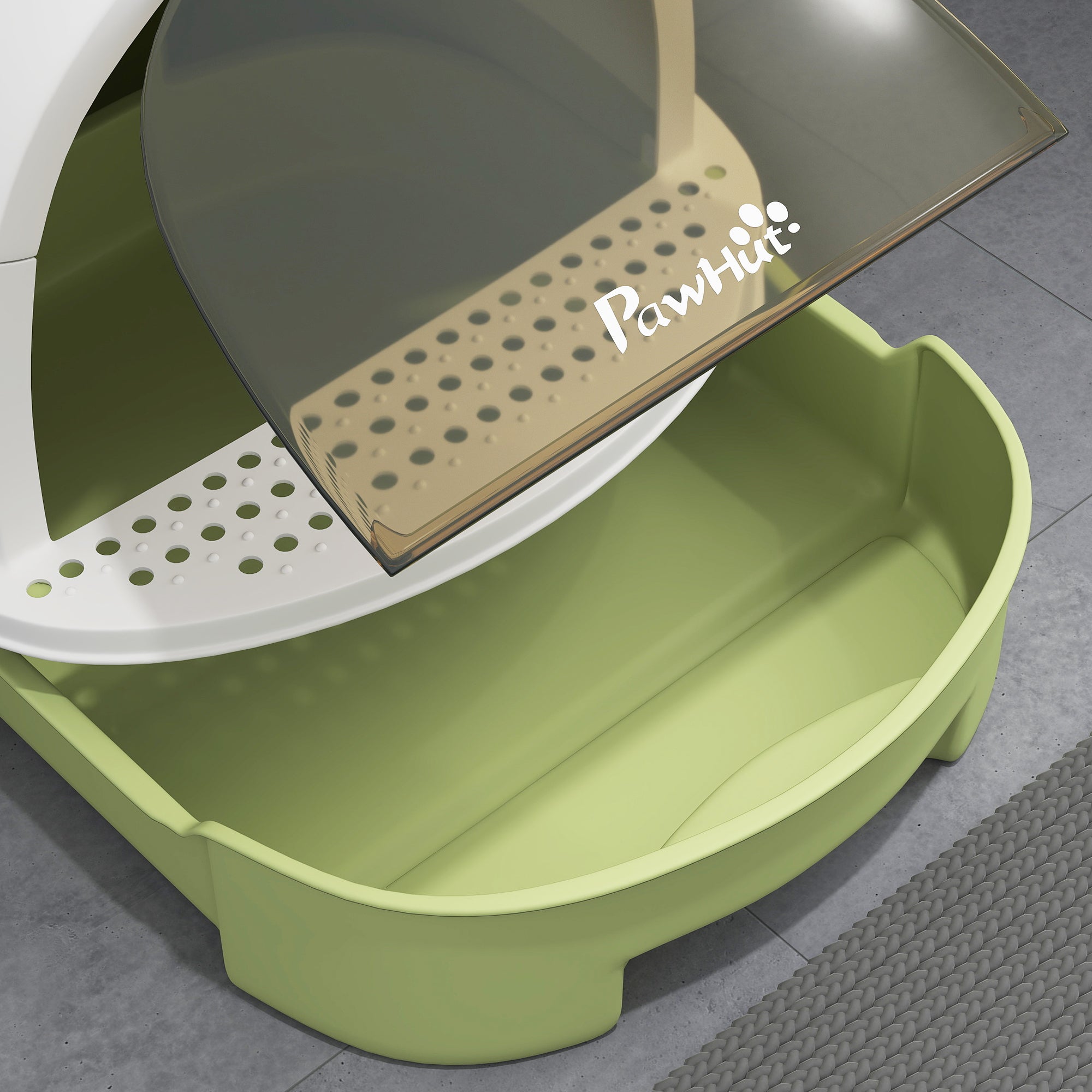 PawHut Cat Litter Box with Lid, Drawer Style Enclosed Kitty Litter Box with Front Door Flap, Scoop, Handle, Easy Clean, Cat Litter Tray for Small and Medium Cats, Green