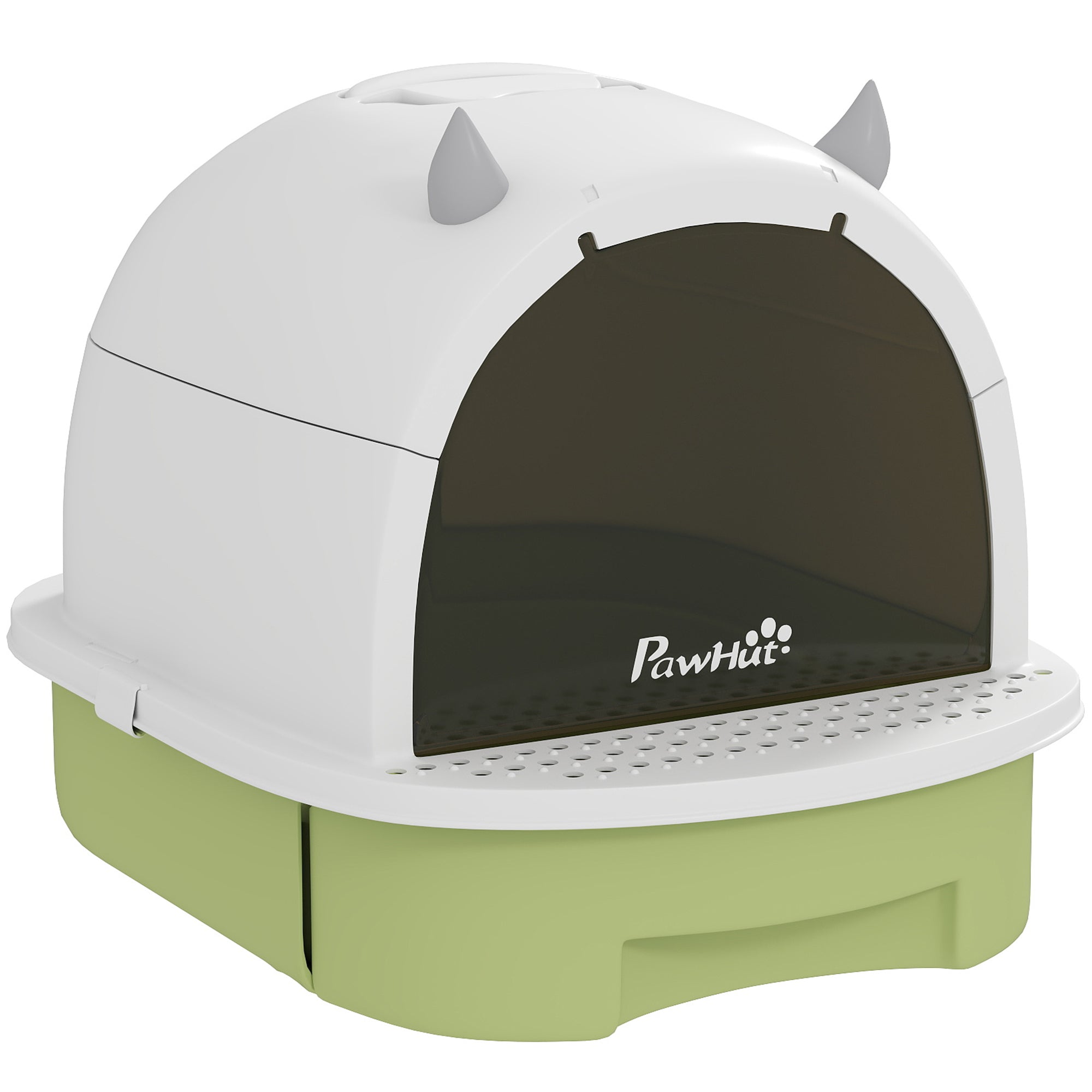 PawHut Cat Litter Box with Lid, Drawer Style Enclosed Kitty Litter Box with Front Door Flap, Scoop, Handle, Easy Clean, Cat Litter Tray for Small and Medium Cats, Green