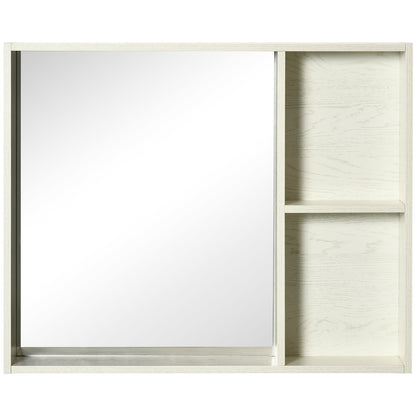 kleankin 31.5 Inch x 25.5 Inch Medicine Cabinet with Mirror, 2-Tier Storage Shelf, Wall Mounted Bathroom Mirror Cabinet, White