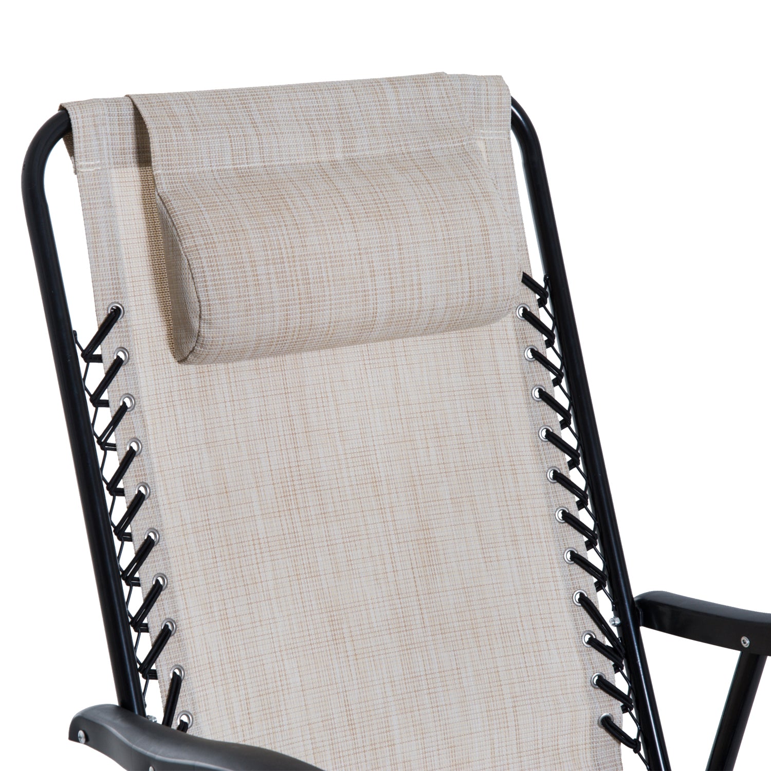 Outsunny 3pc Patio Foldable Rocking Chair Set, Outdoor Rocking Chairs and Table Bistro Set w/ Breathable Mesh Seat & Backrest, Padded Headrest for park, backyard, garden, Cream White