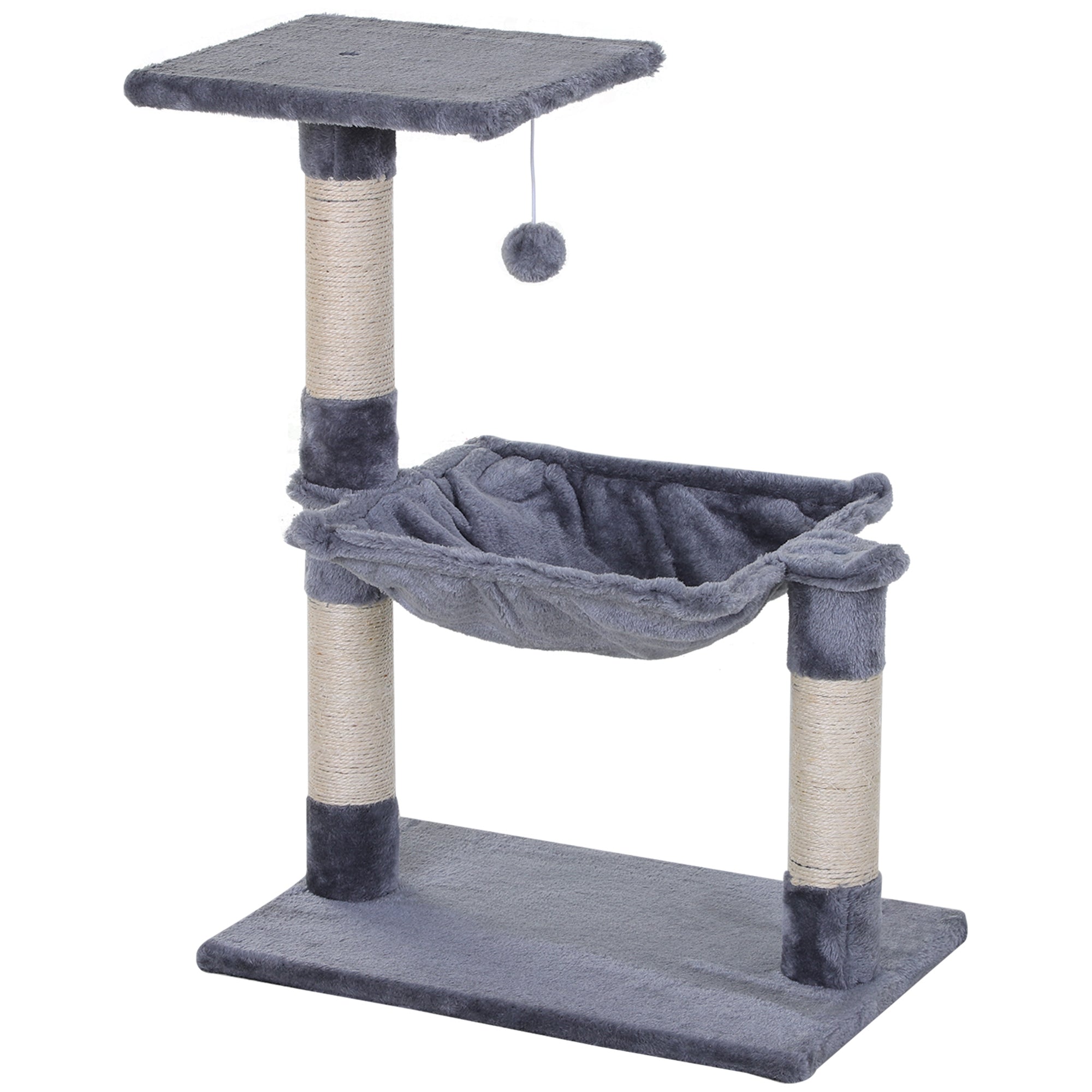 PawHut Cat Scratch Post with Bed Cat Tree for Indoor Cats Sisal Scratching Posts Hammock Kitty Activity Centre Grey