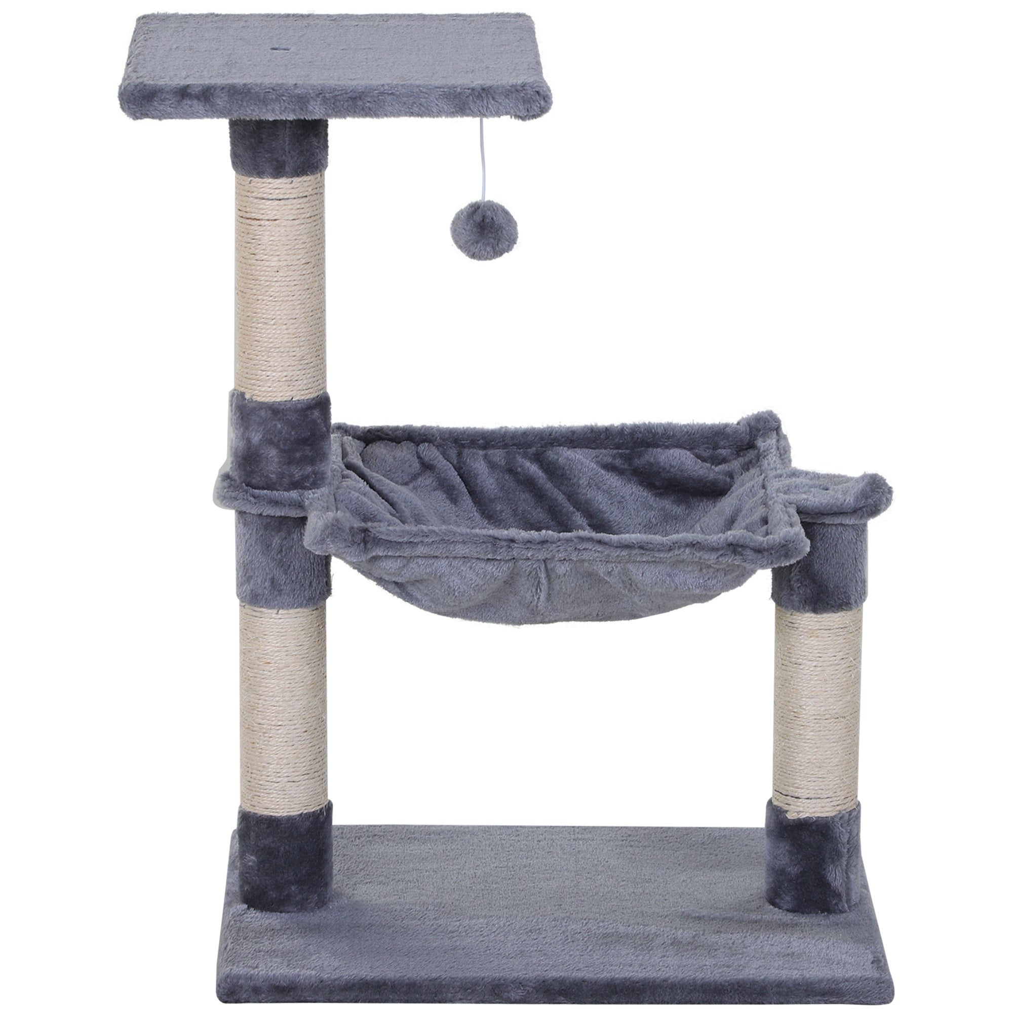 PawHut 27.5" Cat Tree Tower Kitten House Condo Furniture Hammock Bed with Natural Sisal Scratching Post Teasing Toy, Light Grey