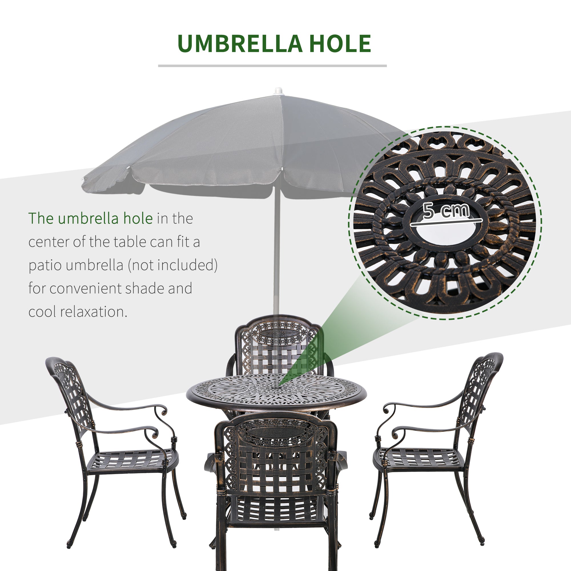 Outsunny 5-Piece Outdoor Patio Dining Set with 4 Armchairs & 1 Table with Umbrella Hole, 35