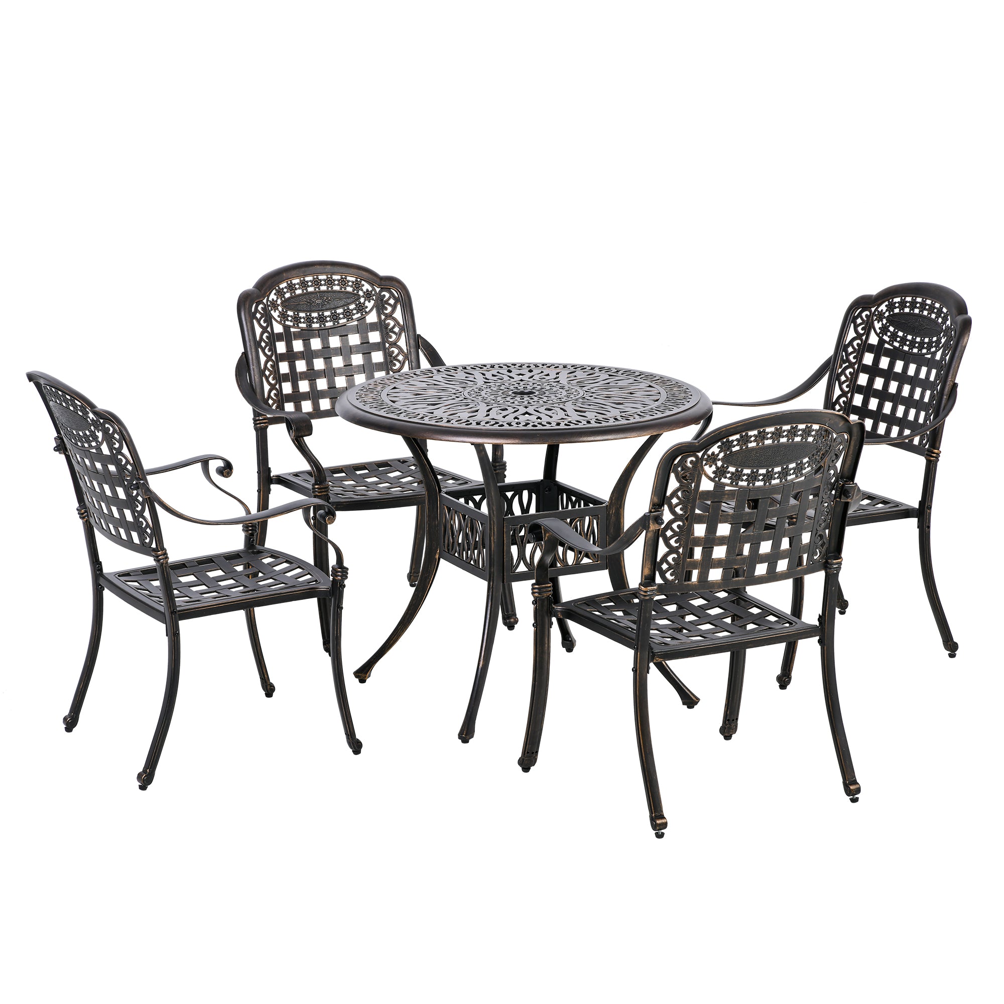 Outsunny 5-Piece Outdoor Patio Dining Set with 4 Armchairs & 1 Table with Umbrella Hole, 35