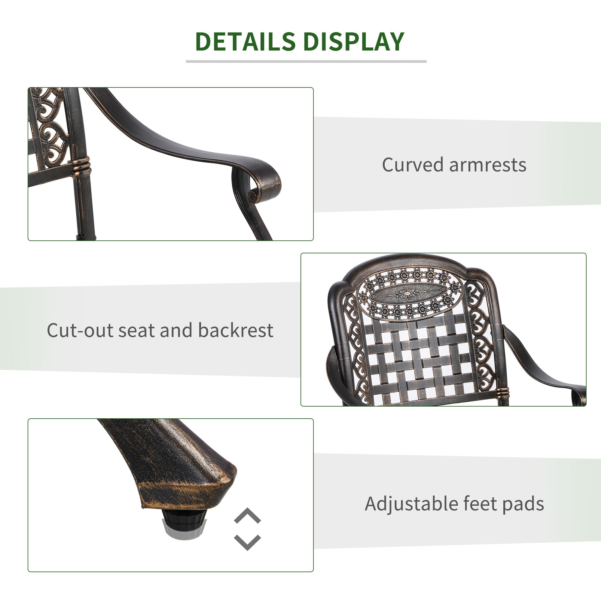 Outsunny 5-Piece Outdoor Patio Dining Set with 4 Armchairs & 1 Table with Umbrella Hole, 35" Round Bistro Table, Cast Aluminium Patio Furniture Set for Garden Deck Yard, Bronze