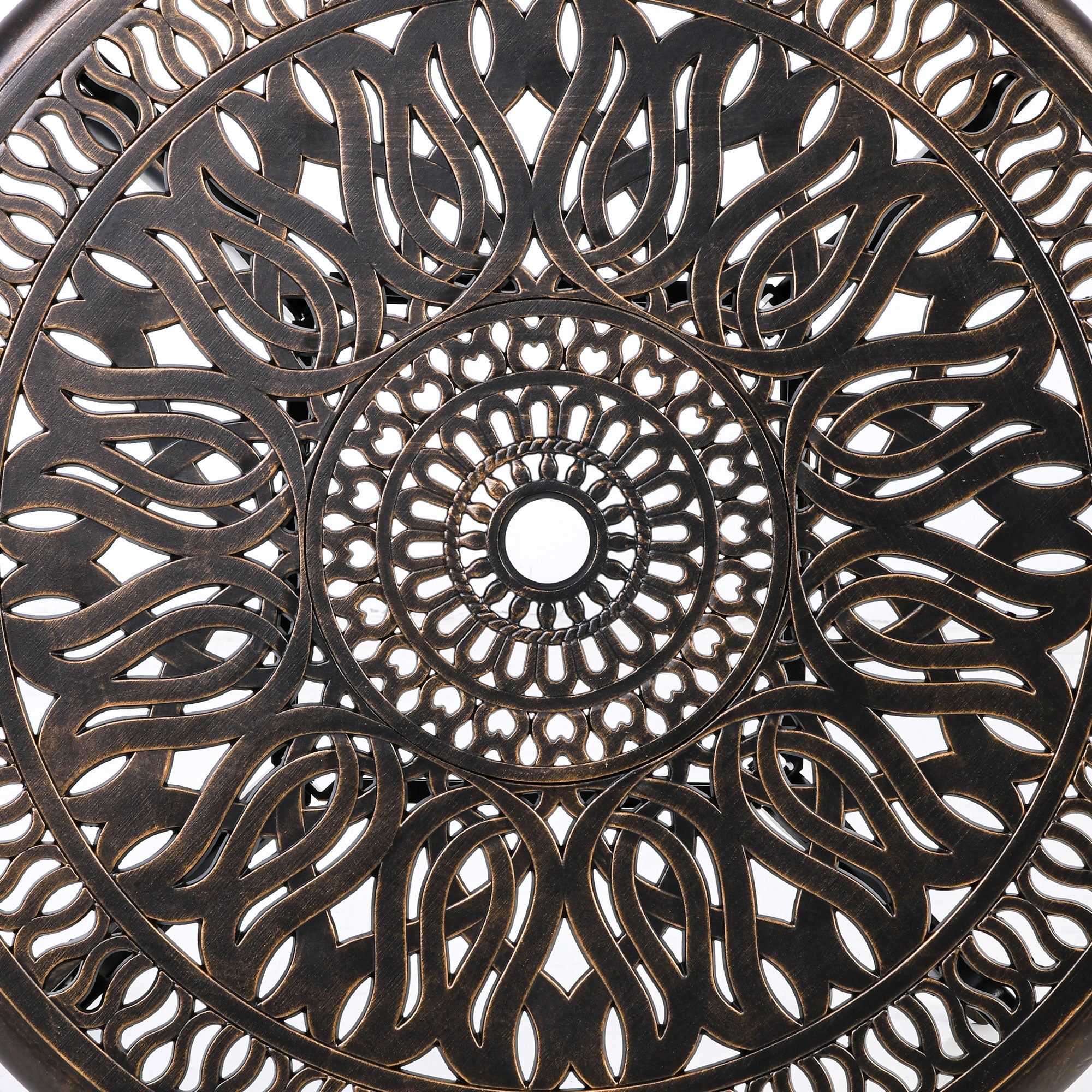 Outsunny 5-Piece Outdoor Patio Dining Set with 4 Armchairs & 1 Table with Umbrella Hole, 35" Round Bistro Table, Cast Aluminium Patio Furniture Set for Garden Deck Yard, Bronze