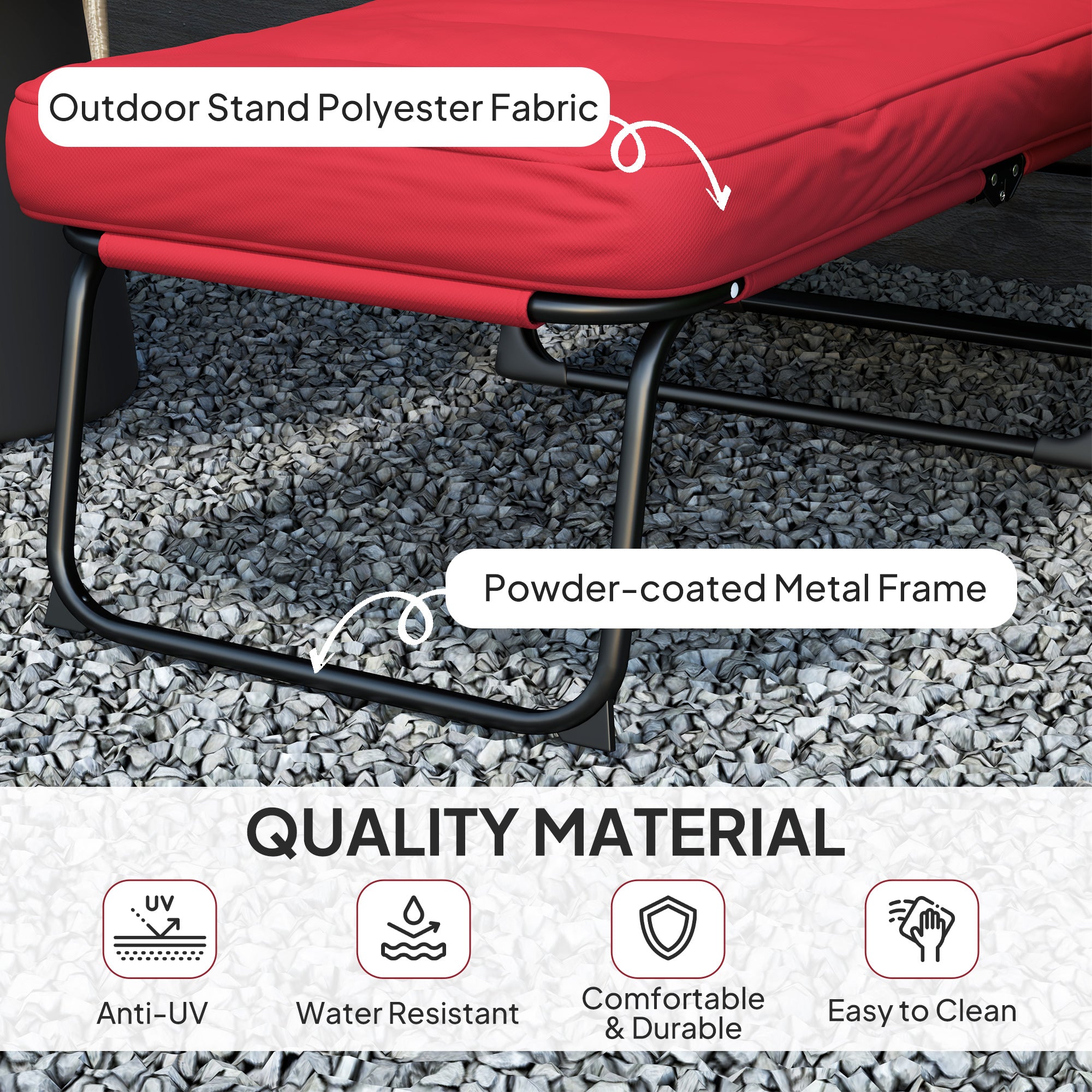 Outsunny Outdoor Lounge Chair with Padded Cushion, Folding Reclining Patio Garden Chair with Recline Back, Footrest, for Poolside, Patio, Wine Red