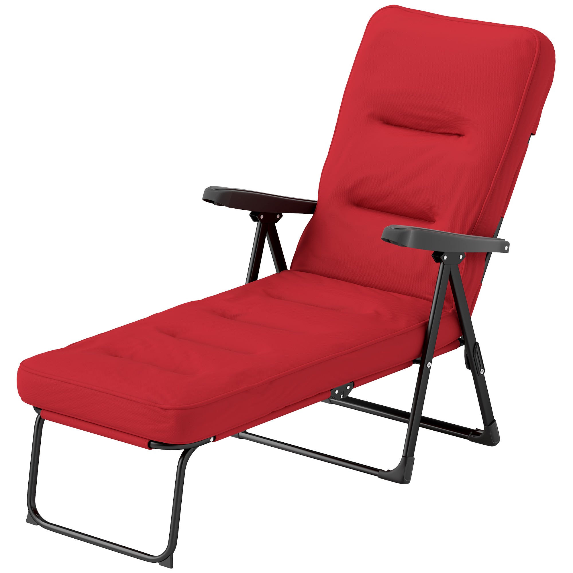 Outsunny Outdoor Lounge Chair with Padded Cushion, Folding Reclining Patio Garden Chair with Recline Back, Footrest, for Poolside, Patio, Wine Red