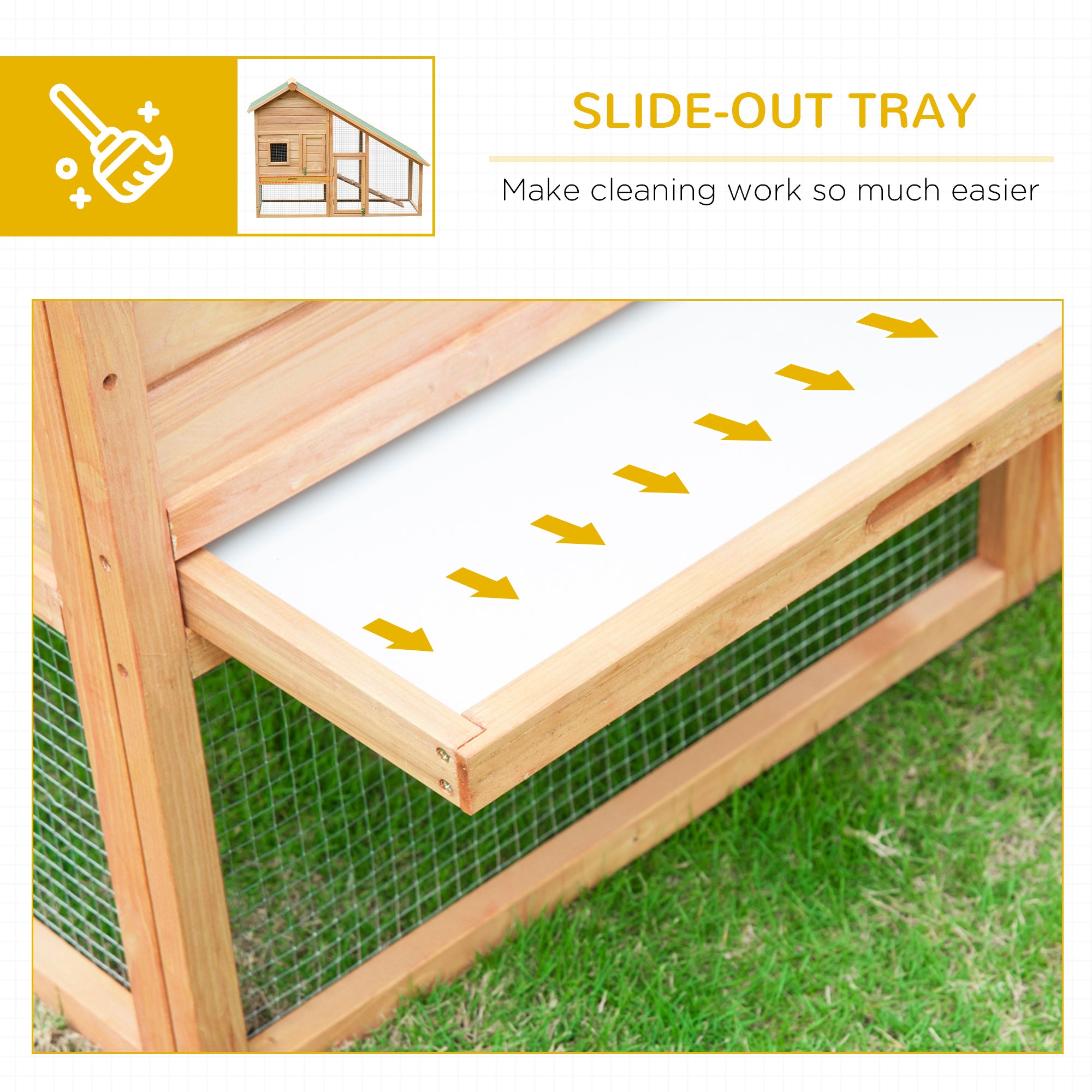 PawHut 62x26x47 Inches Rabbit Hutch Chicken Coop Wooden Poultry Hen House Small Animal Pet Cage with Outdoor Run and Ramp