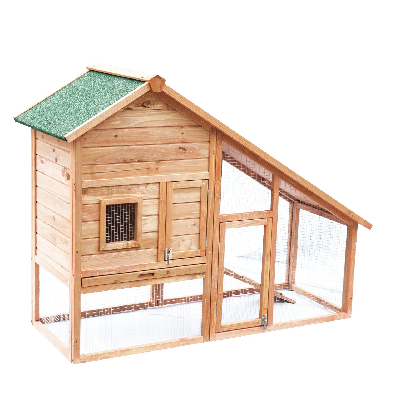 PawHut 62x26x47 Inches Rabbit Hutch Chicken Coop Wooden Poultry Hen House Small Animal Pet Cage with Outdoor Run and Ramp
