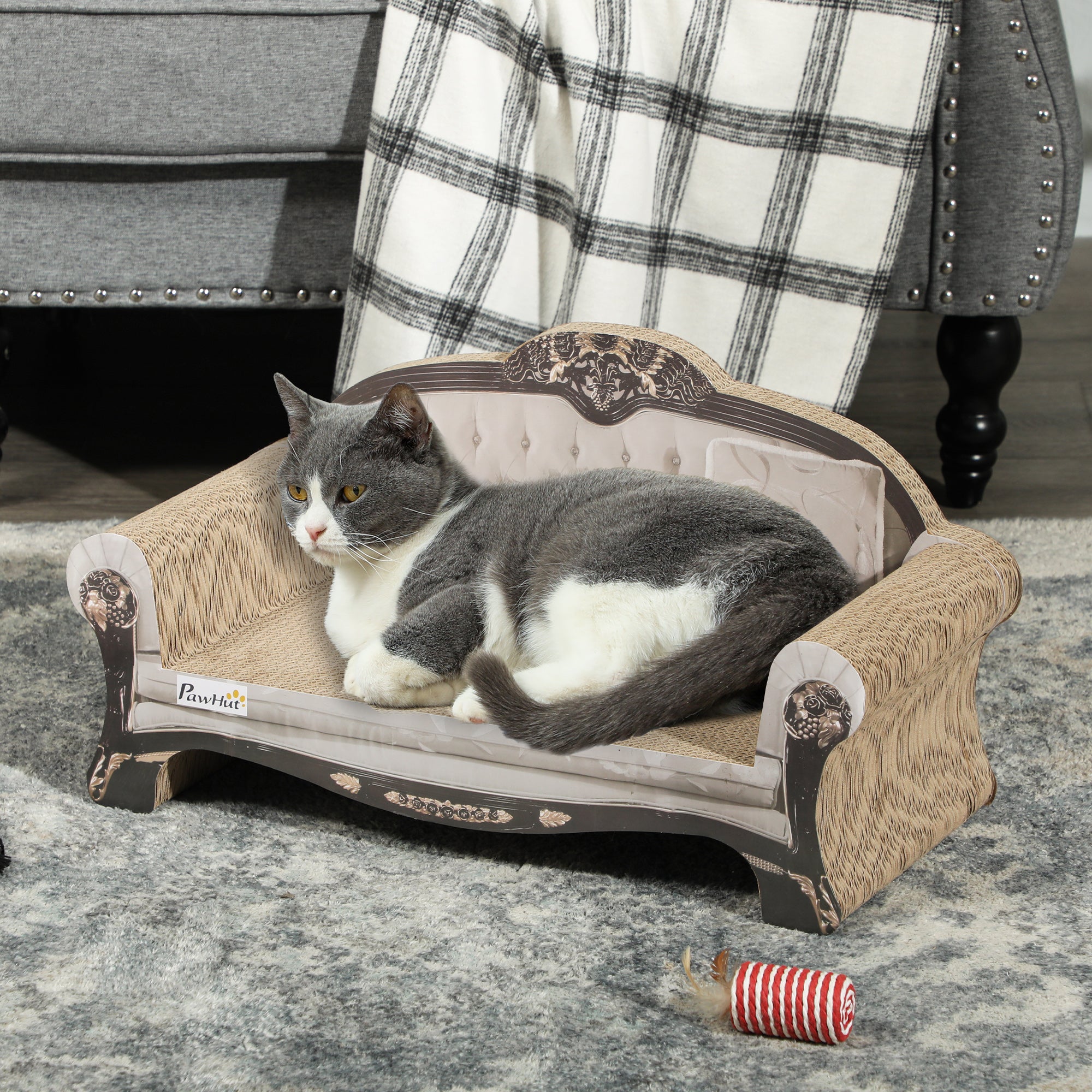 PawHut 2-in-1 Cat Scratcher, Cat Scratching Board with Organic Catnip, Cardboard Lounge for Indoor Cats, 29.5 x 56 x 26cm, Brown