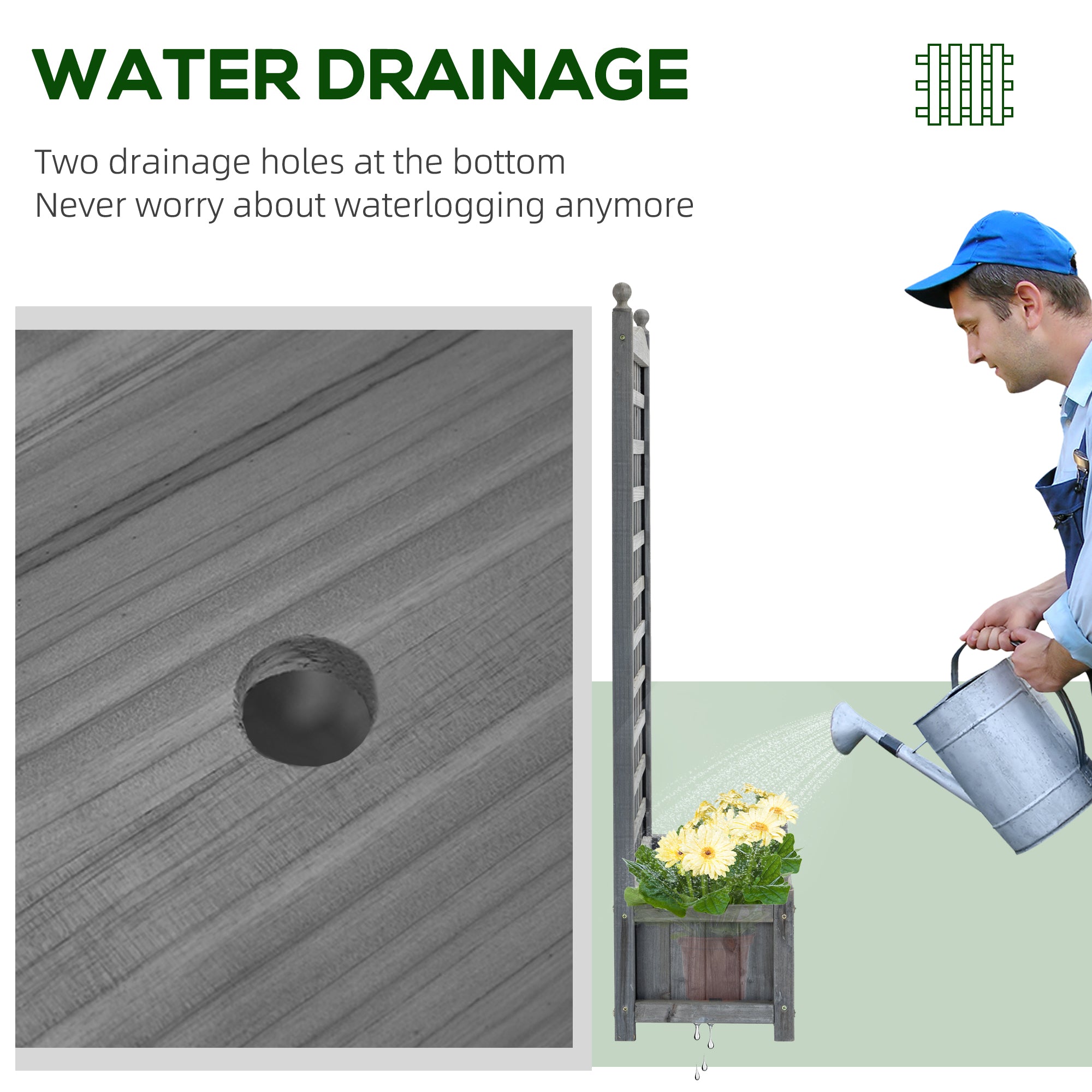 Outsunny Raised Garden Bed with Trellis for Climbing Vines, Wood Planter Box for Garden, Free Standing Flower Bed, Indoor Outdoor Display Rack, 25.2" x 11" x 47.2", Grey