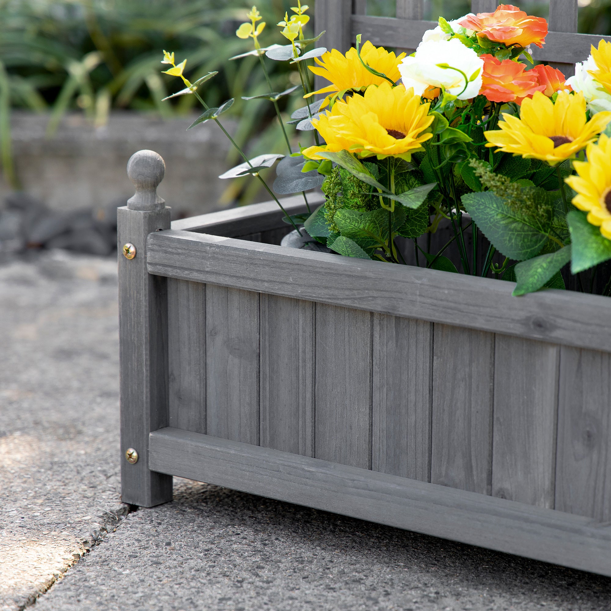 Outsunny Raised Garden Bed with Trellis for Climbing Vines, Wood Planter Box for Garden, Free Standing Flower Bed, Indoor Outdoor Display Rack, 25.2" x 11" x 47.2", Grey