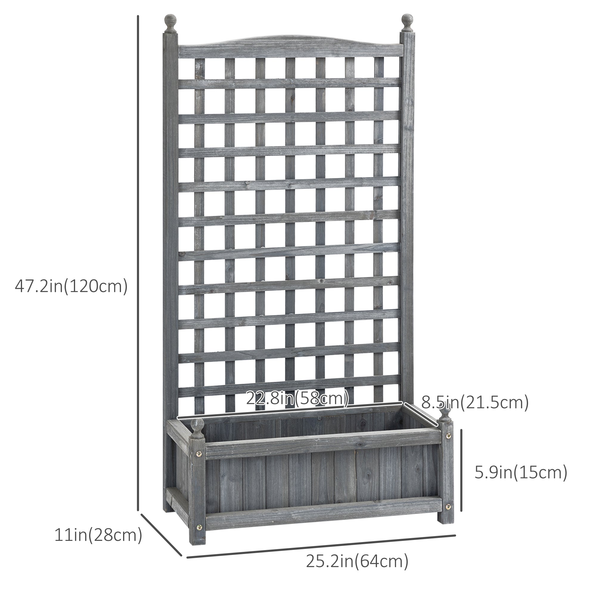 Outsunny Raised Garden Bed with Trellis for Climbing Vines, Wood Planter Box for Garden, Free Standing Flower Bed, Indoor Outdoor Display Rack, 25.2