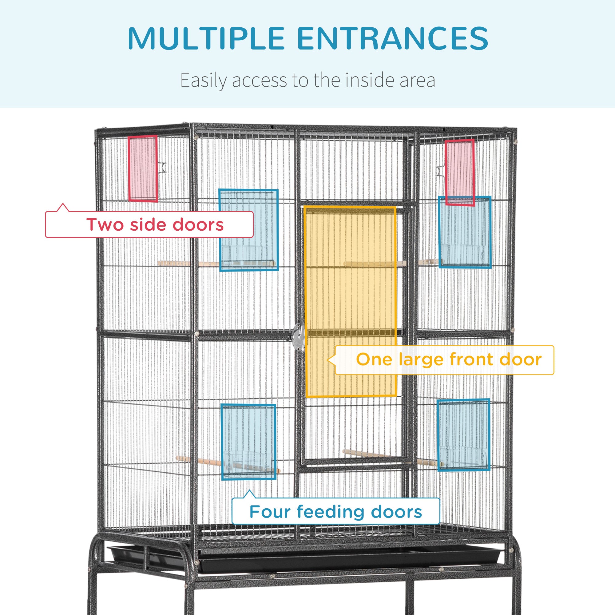 PawHut Large Bird Cage Budgie Cage with Stand, Storage Shelf, Wood Perch for Parrot Canary Parakeet Cockatiels, 81 x 48 x 162.5 cm