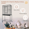 PawHut 64" Large Bird Cage, Rolling Metal Parrot Cage, Bird House with Detachable Rolling Stand, Storage Shelf, Wood Perch, Food Container, 30.25" x 18.5" x 64"