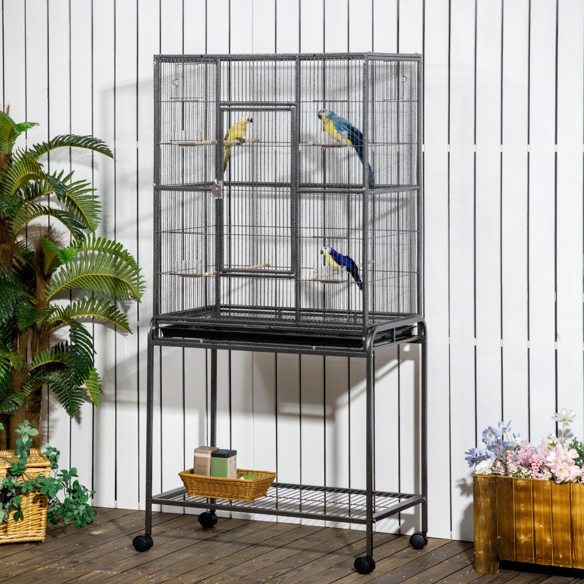 PawHut Large Bird Cage Budgie Cage with Stand, Storage Shelf, Wood Perch for Parrot Canary Parakeet Cockatiels, 81 x 48 x 162.5 cm