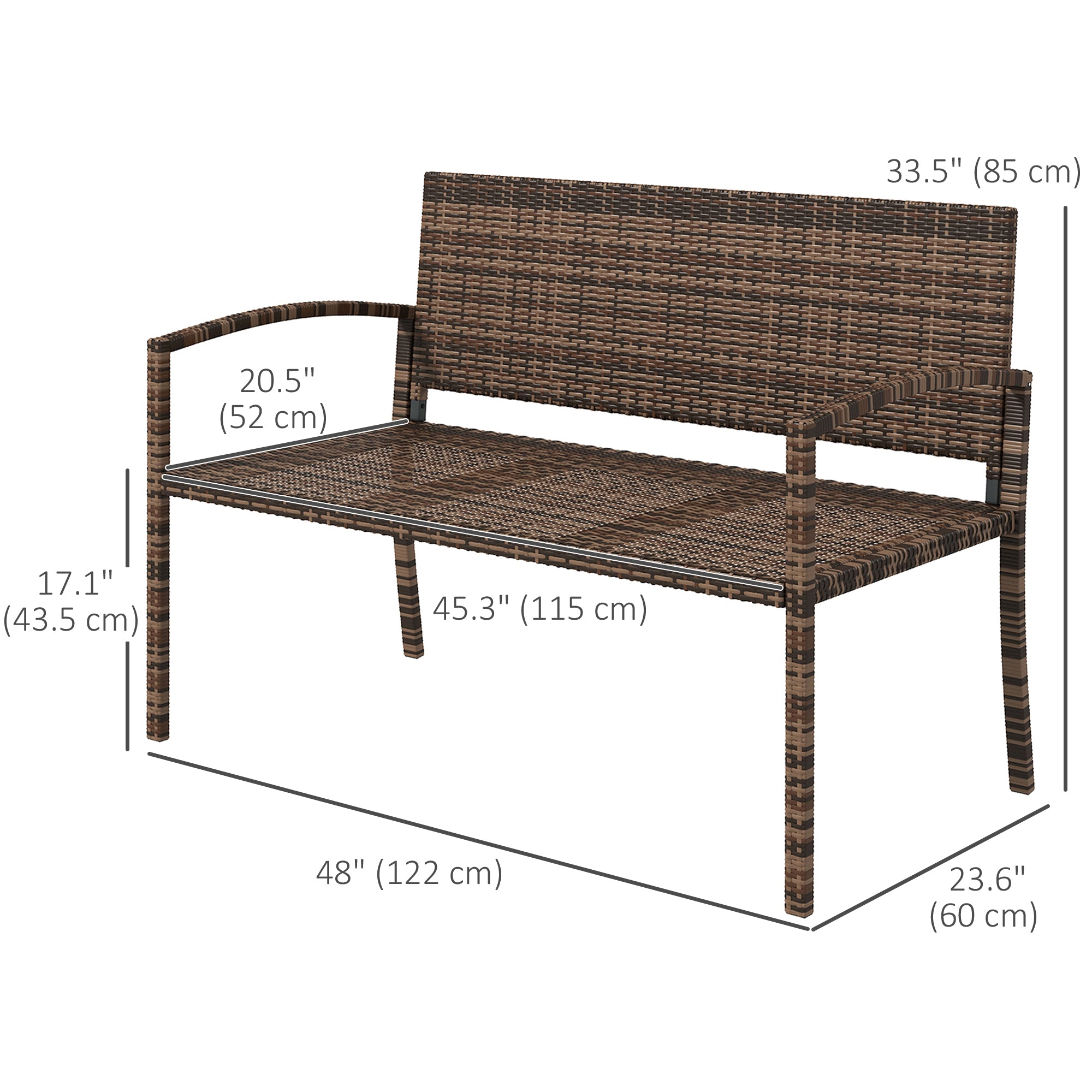 Outsunny Rattan Wicker Loveseat Garden Bench Hand Woven Portable Backyard Brown