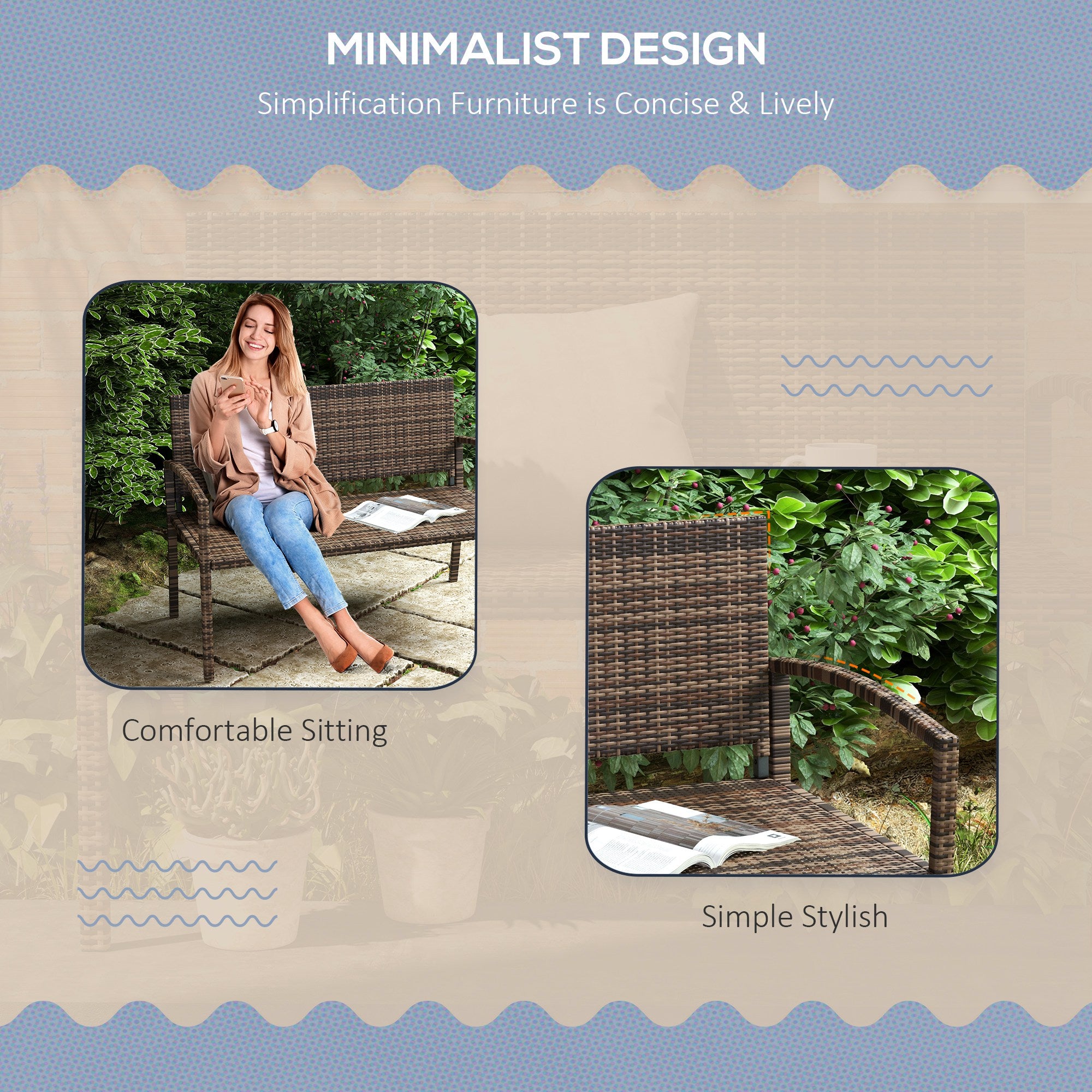 Outsunny Rattan Wicker Loveseat Garden Bench Hand Woven Portable Backyard Brown