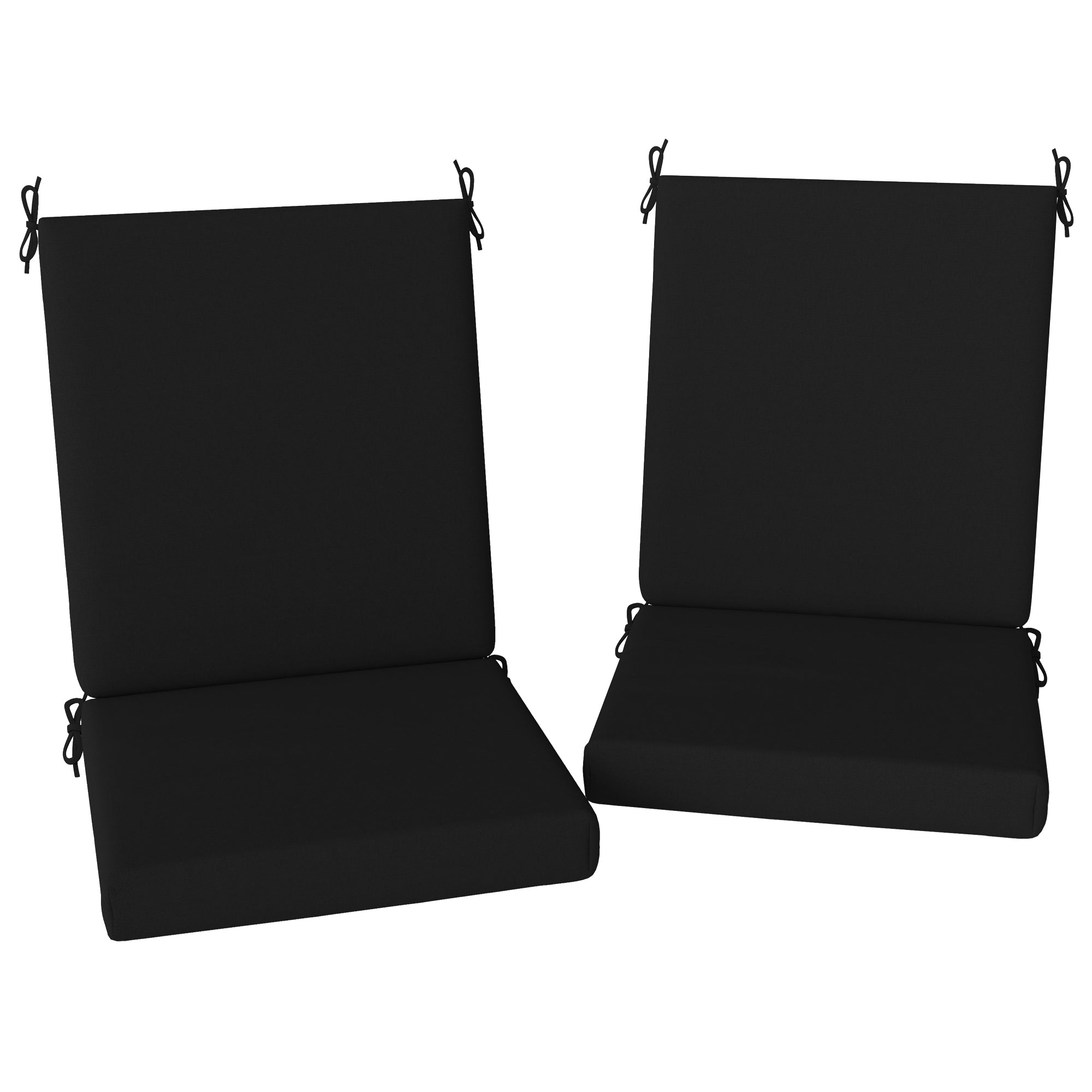Outsunny Outdoor Chair Cushions Set of 2 for Dining Chairs, Water-Repellent and Fade-Resistant Yarn-Dyed Polyester, Outdoor Seat Cushions with Back Cushions and Ties, Black