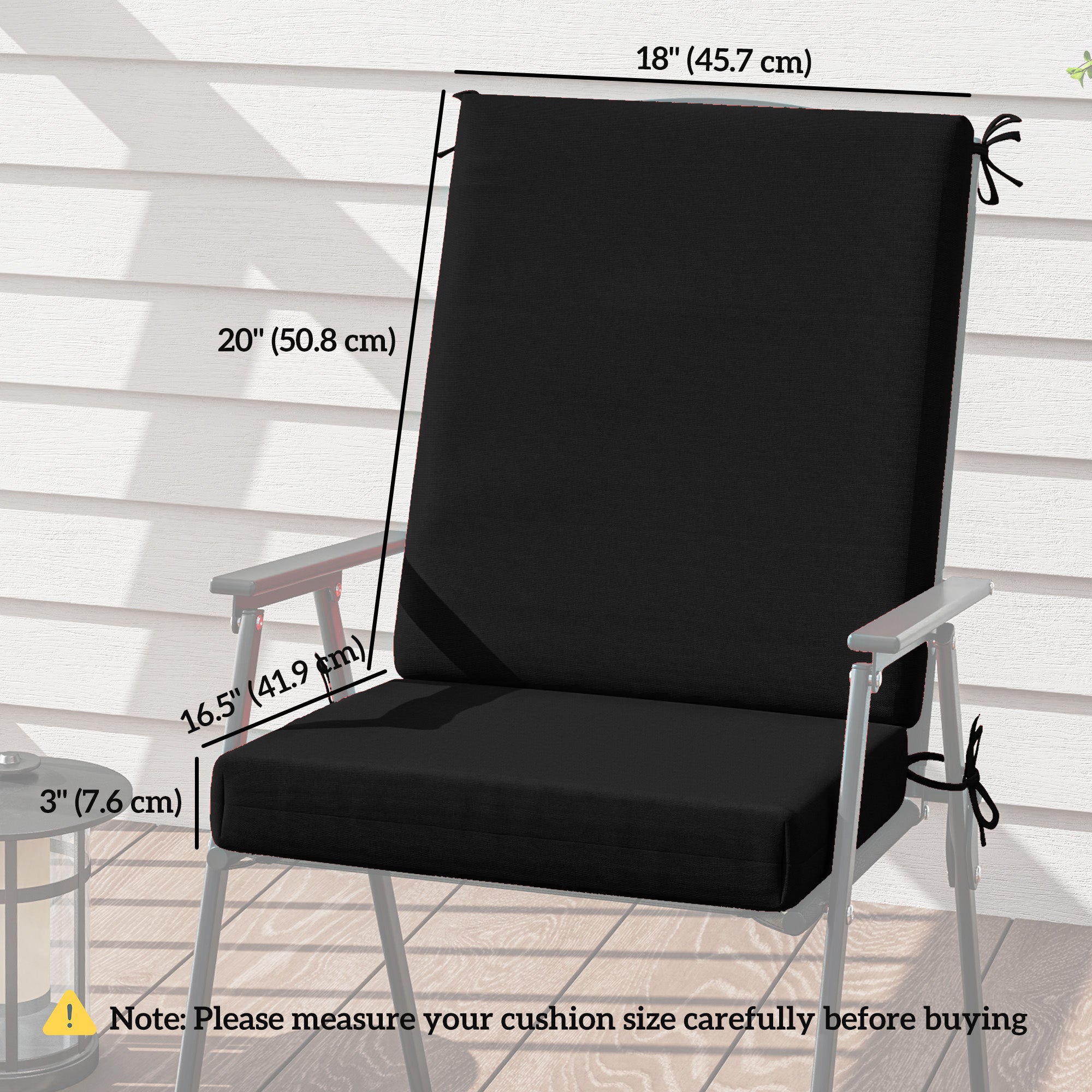 Outsunny Outdoor Chair Cushions Set of 2 for Dining Chairs, Water-Repellent and Fade-Resistant Yarn-Dyed Polyester, Outdoor Seat Cushions with Back Cushions and Ties, Black