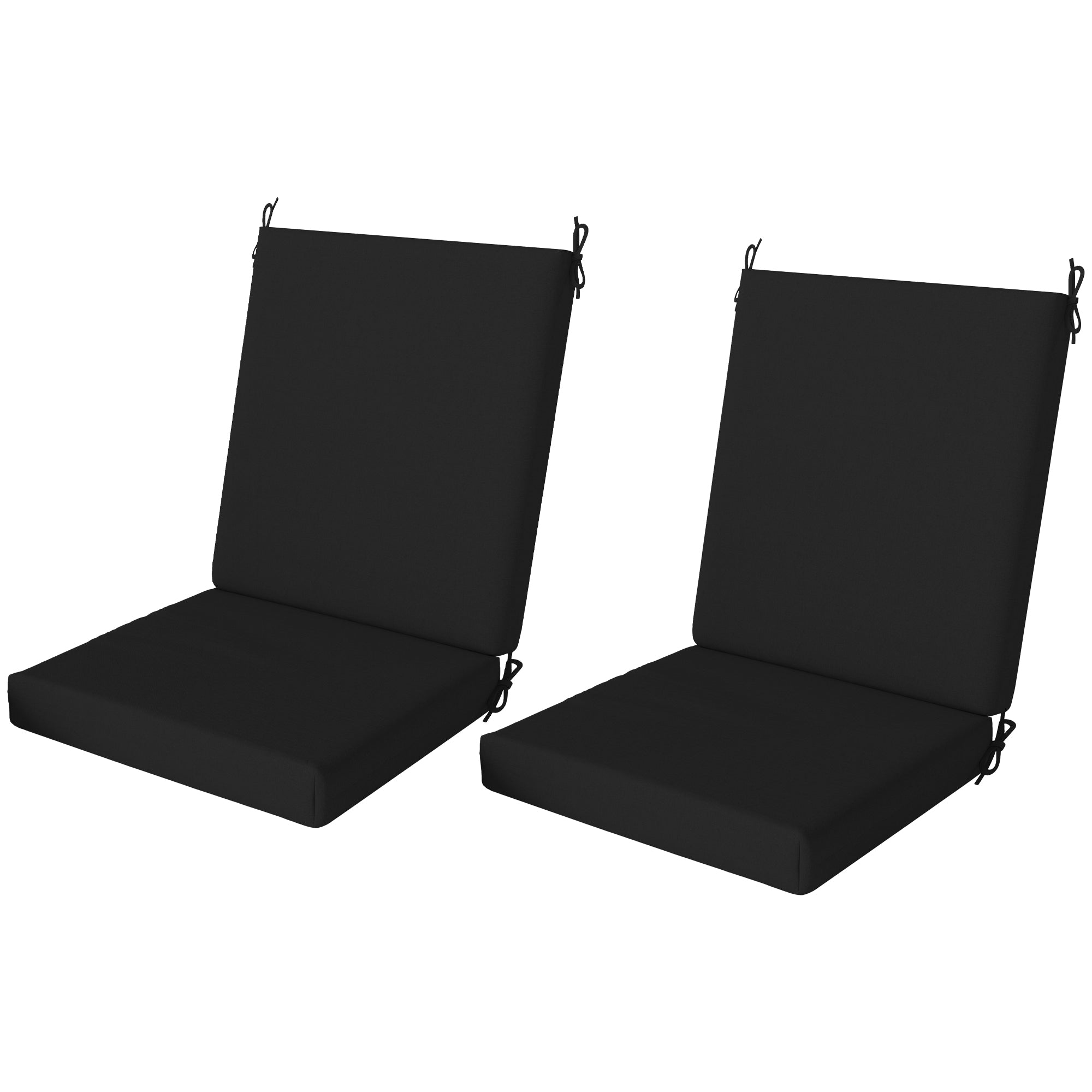 Outsunny Outdoor Chair Cushions Set of 2 for Dining Chairs, Water-Repellent and Fade-Resistant Yarn-Dyed Polyester, Outdoor Seat Cushions with Back Cushions and Ties, Black