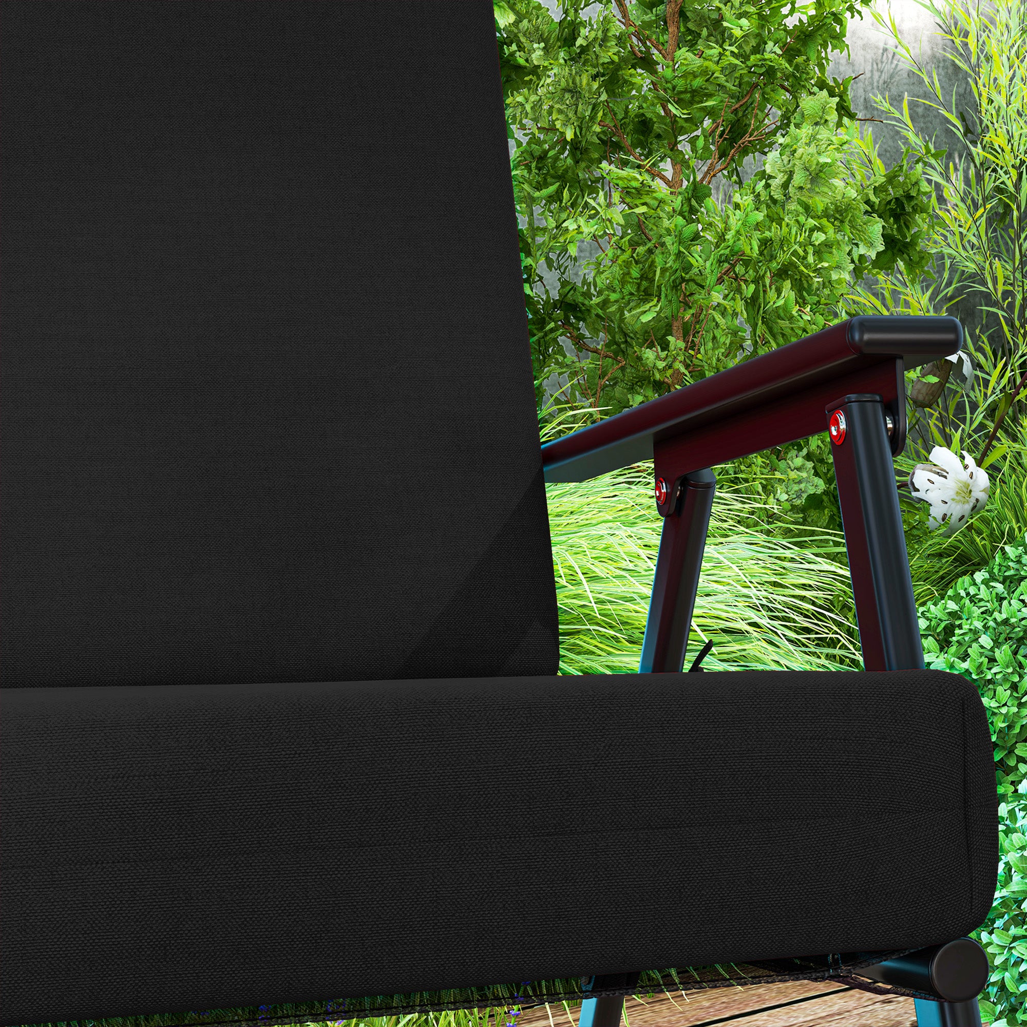 Outsunny Outdoor Chair Cushions Set of 2 for Dining Chairs, Water-Repellent and Fade-Resistant Yarn-Dyed Polyester, Outdoor Seat Cushions with Back Cushions and Ties, Black