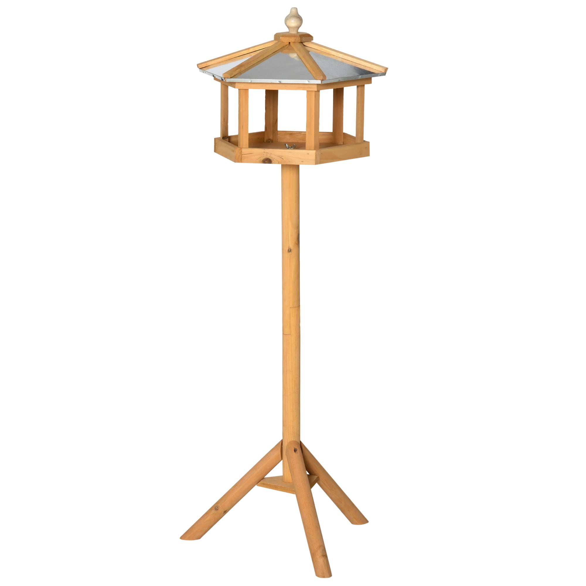 PawHut Wooden Bird Table Free Standing Feeder Garden Sheltered Feeding Station Parrot Stand Birdhouse Φ40x113cm