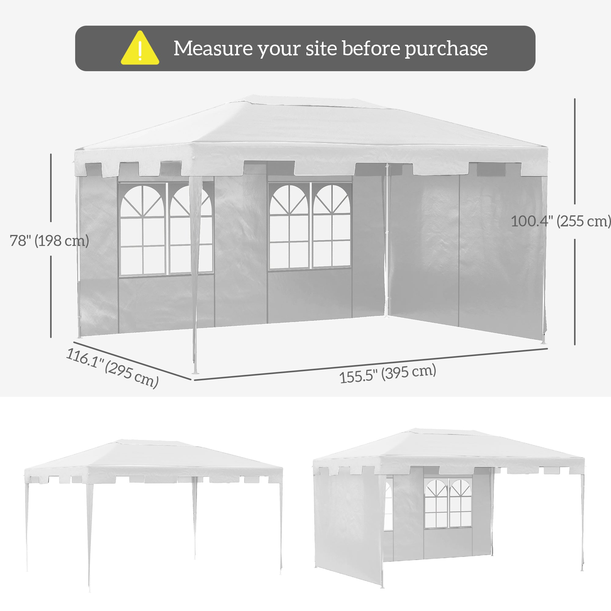 Outsunny 10x13ft Outdoor Gazebo Canopy, Garden Party Tent Patio, Sun Shade Shelter Wedding Tent with Mesh Sidewalls and 2 Doors, White