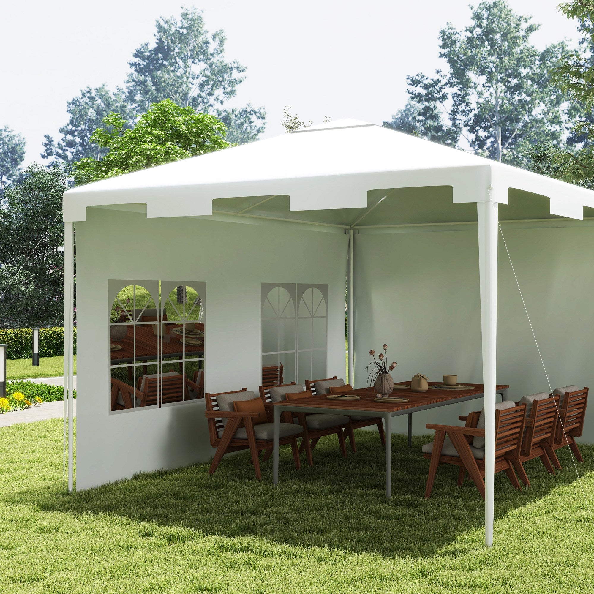 Outsunny 10x13ft Outdoor Gazebo Canopy, Garden Party Tent Patio, Sun Shade Shelter Wedding Tent with Mesh Sidewalls and 2 Doors, White