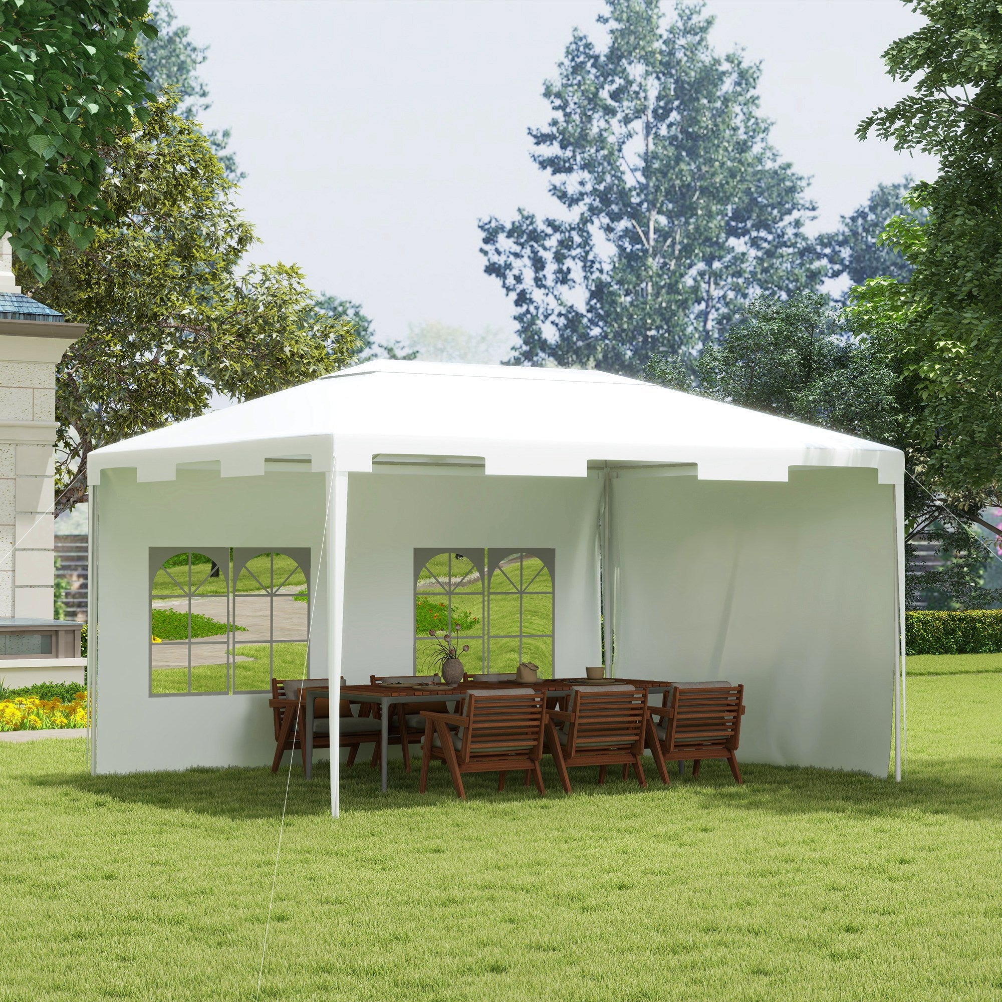 Outsunny 10x13ft Outdoor Gazebo Canopy, Garden Party Tent Patio, Sun Shade Shelter Wedding Tent with Mesh Sidewalls and 2 Doors, White