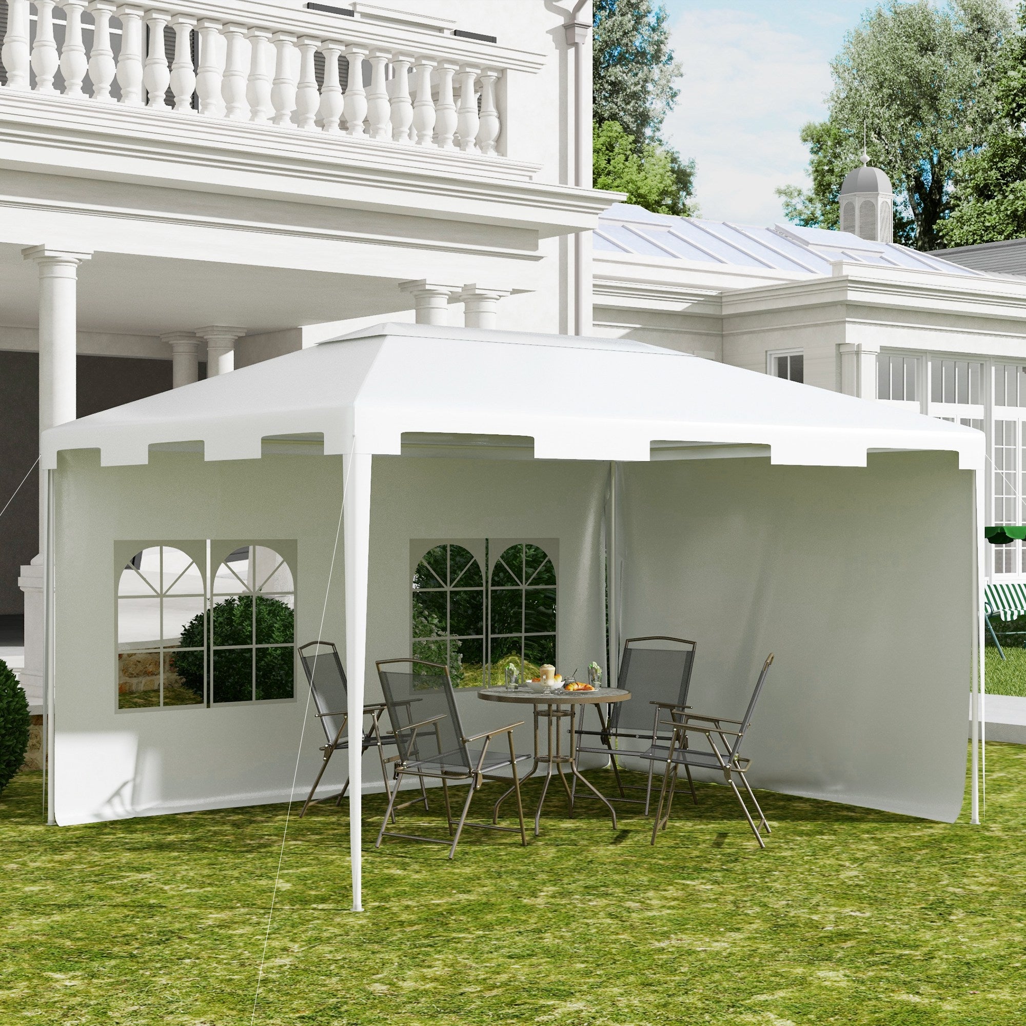 Outsunny 10x13ft Outdoor Gazebo Canopy, Garden Party Tent Patio, Sun Shade Shelter Wedding Tent with Mesh Sidewalls and 2 Doors, White