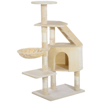 PawHut 49" Cat Tree with Hammock, Cat Condo Tower with Scratching Post for Indoor Cats, Beige