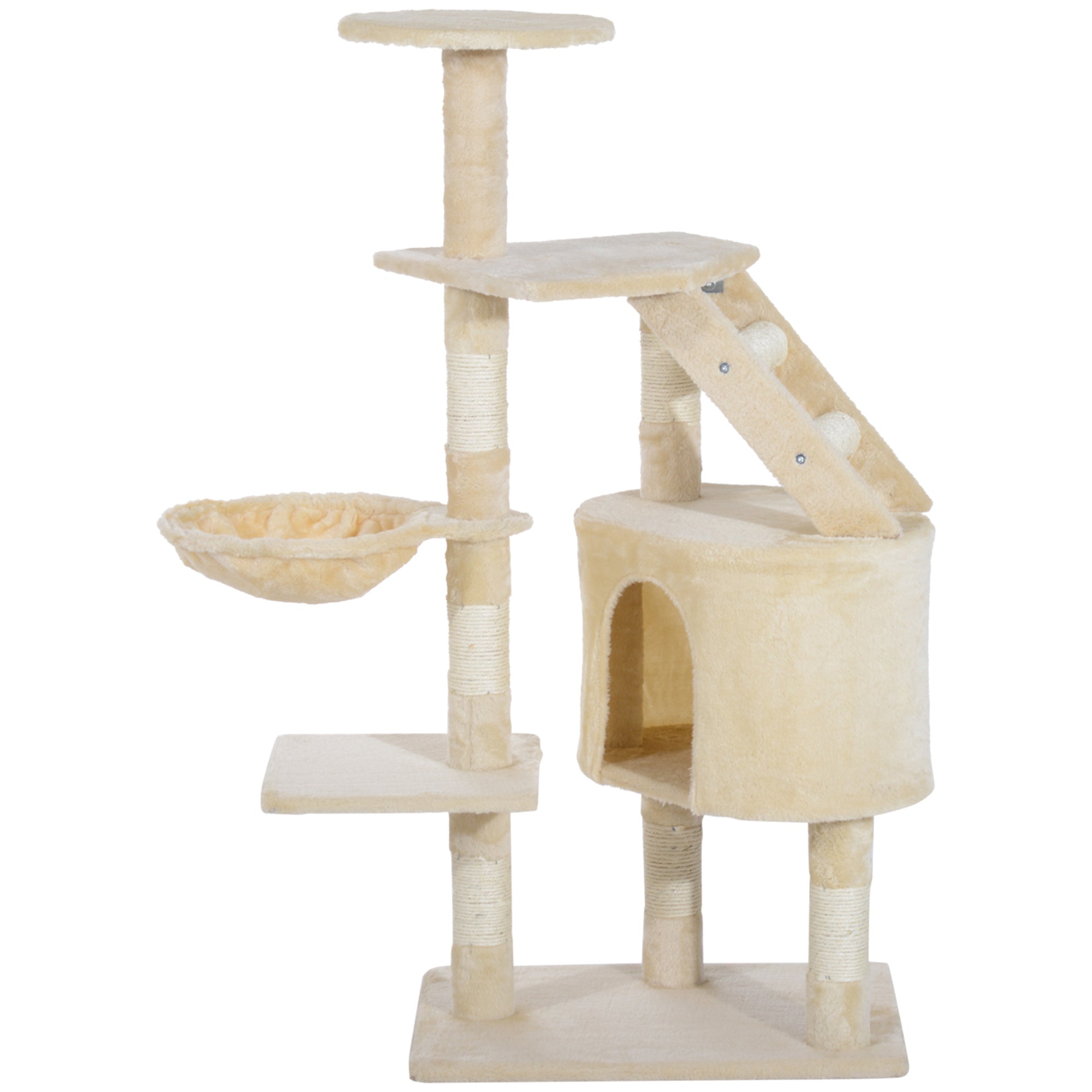 PawHut 49" Cat Tree with Hammock, Cat Condo Tower with Scratching Post for Indoor Cats, Beige