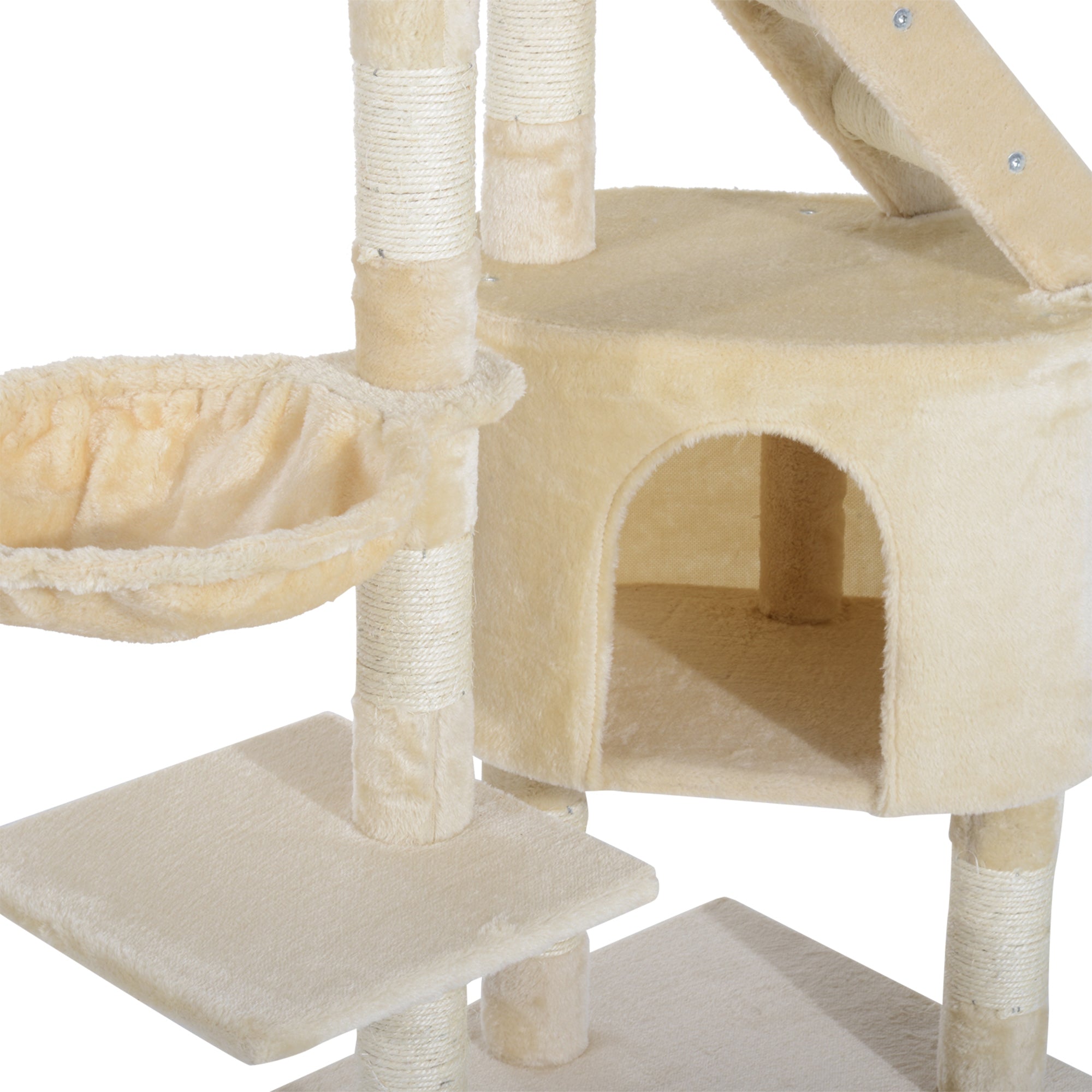 PawHut 49" Cat Tree with Hammock, Cat Condo Tower with Scratching Post for Indoor Cats, Beige