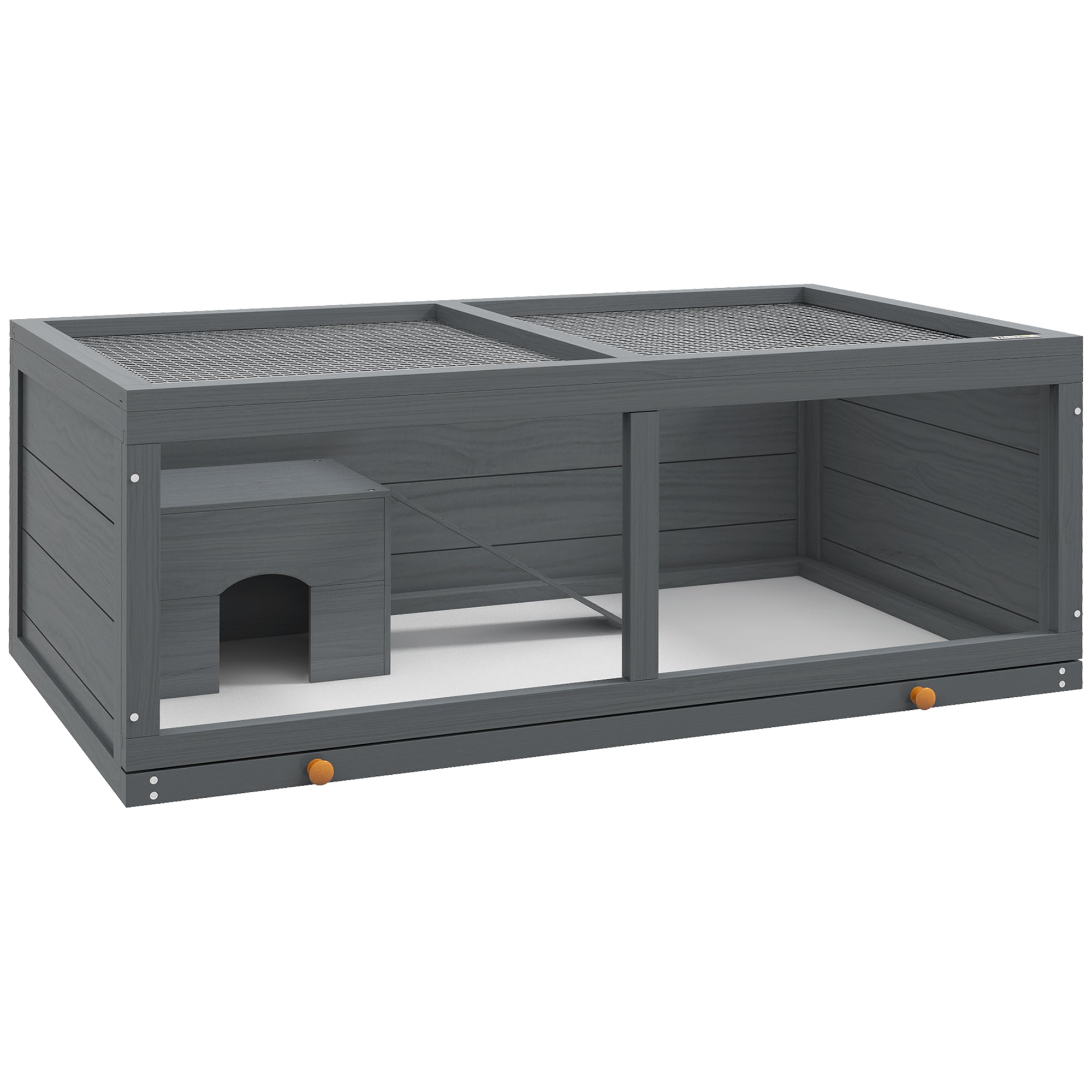 PawHut Wooden Hamster Cage, Small Animals Kit Hutch, Exercise Play House for Dwarf Hamsters, Gerbils, Chinchillas, Guinea Pigs, Bunnies, with Sliding Tray, Grey