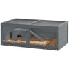 PawHut Wooden Hamster Cage, Small Animals Kit Hutch, Exercise Play House for Dwarf Hamsters, Gerbils, Chinchillas, Guinea Pigs, Bunnies, with Sliding Tray, Grey