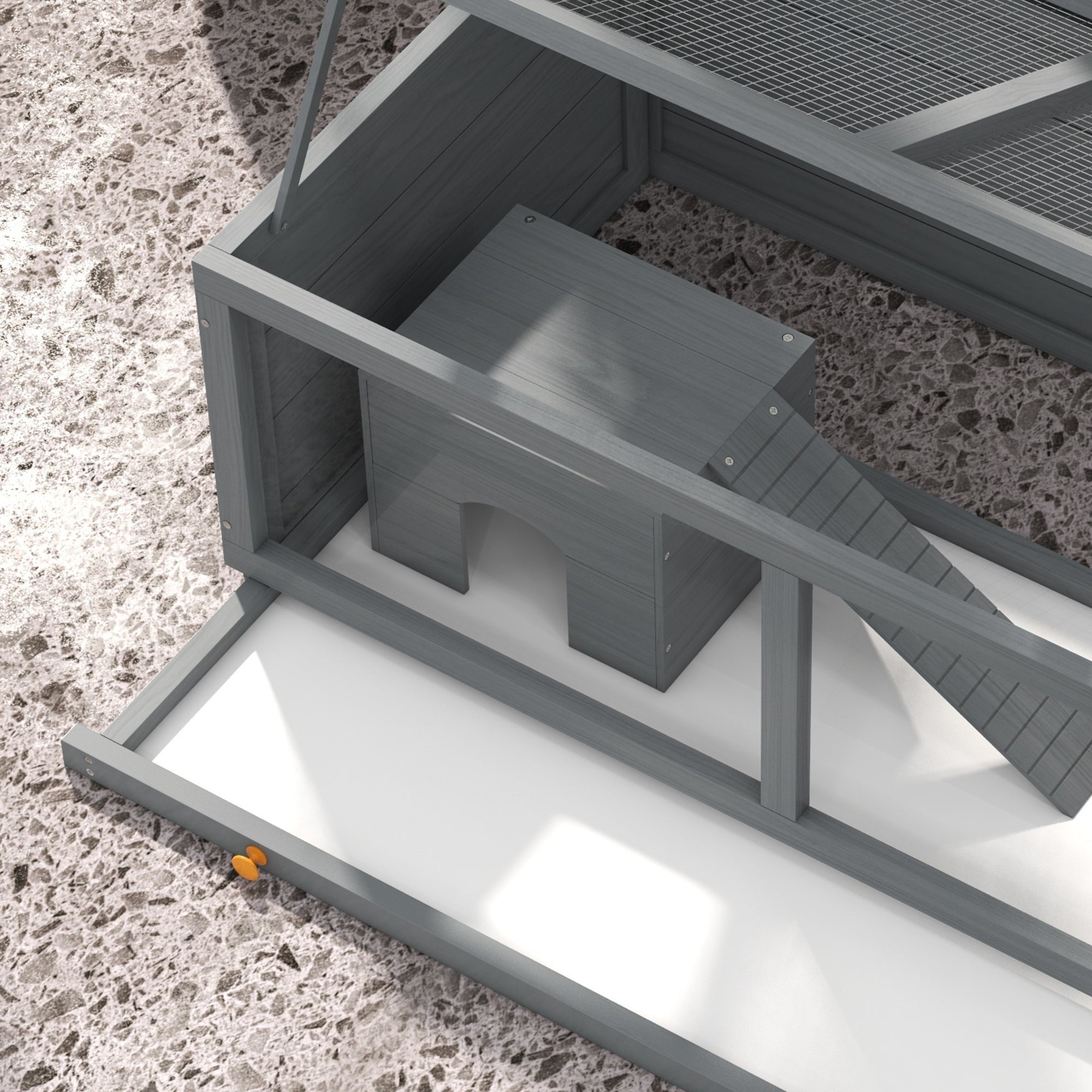 PawHut Wooden Hamster Cage, Small Animals Kit Hutch, Exercise Play House for Dwarf Hamsters, Gerbils, Chinchillas, Guinea Pigs, Bunnies, with Sliding Tray, Grey